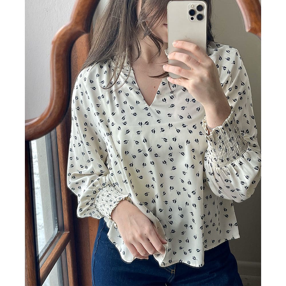 Stone Drapy Flower Blouse