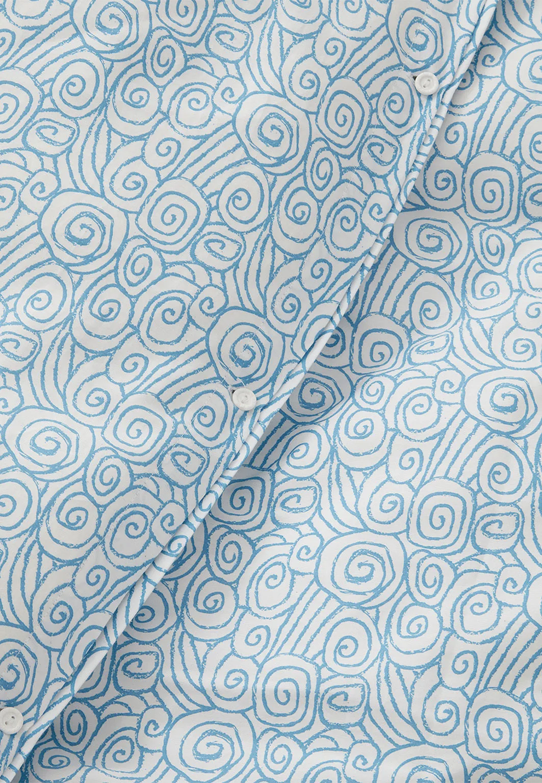 White/Blue Wave Printed Cotton Sateen Bed Set