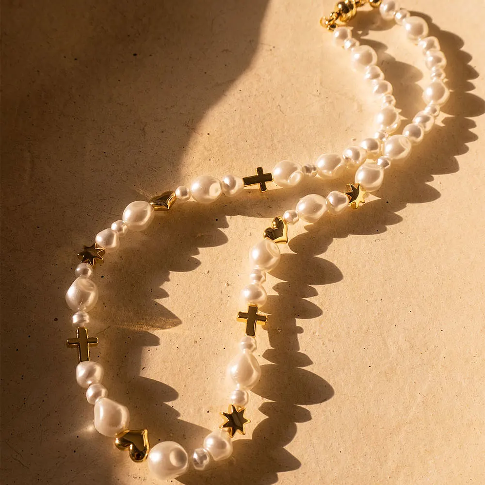 The Etoile Pearl Stud Necklace - Gold