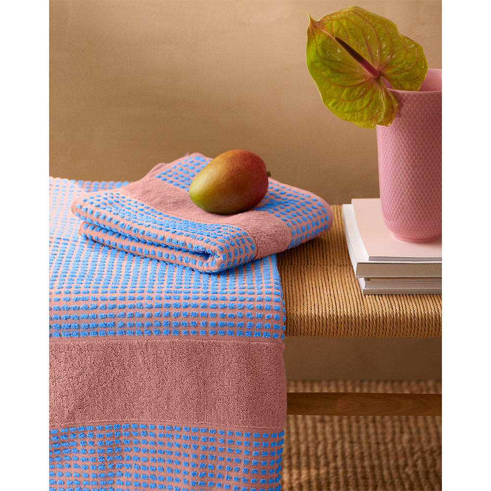 Check Handduk 50x100 cm soft pink/blå