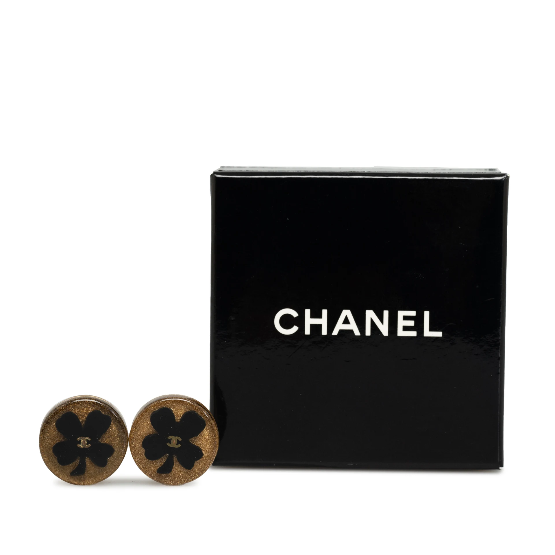 Chanel Resin Cc Clover Clip On Earrings