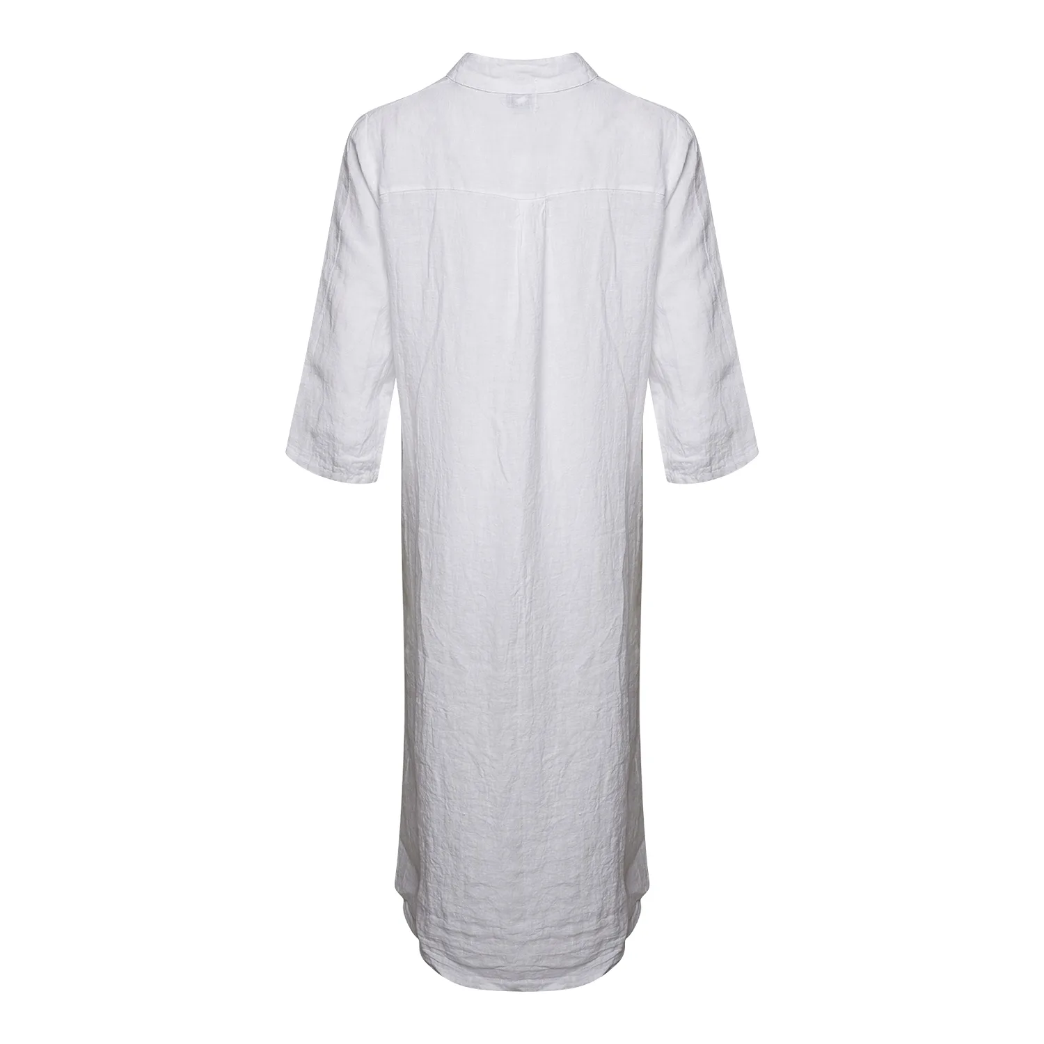 18970r, Long Shirt Dress Ruffle, Linen - White