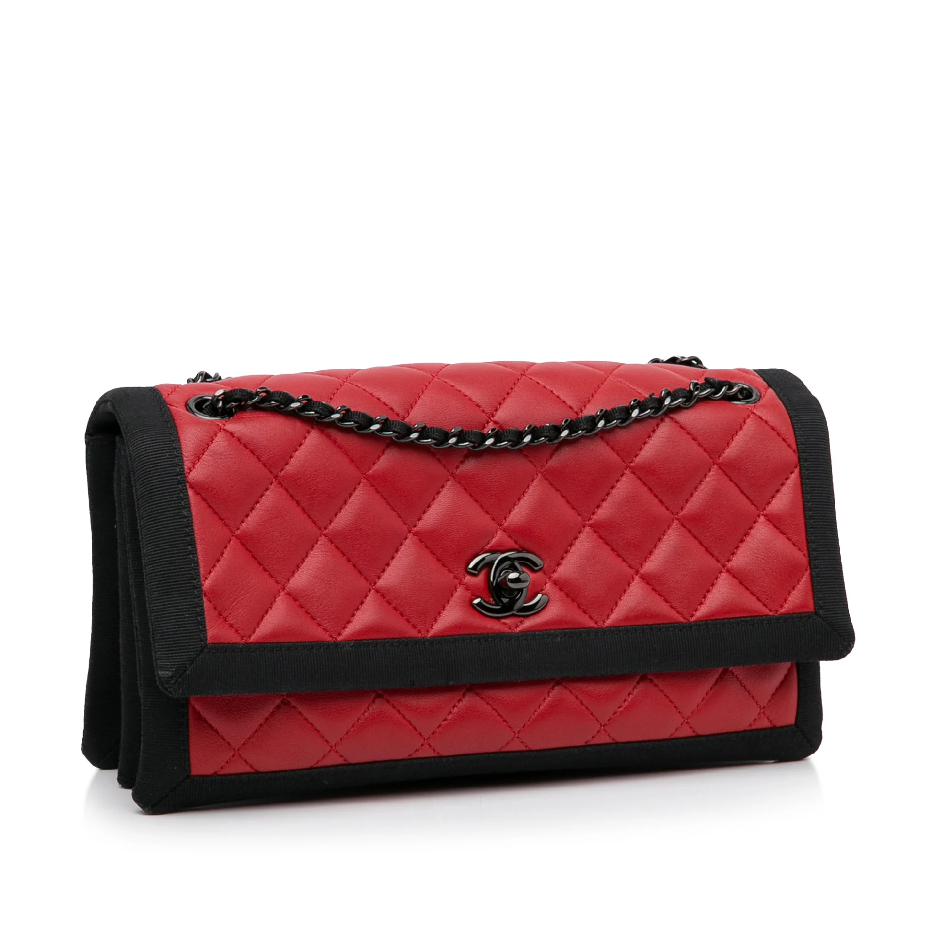 Chanel Medium Quilted Lambskin Grosgrain Two Tone Flap Bag