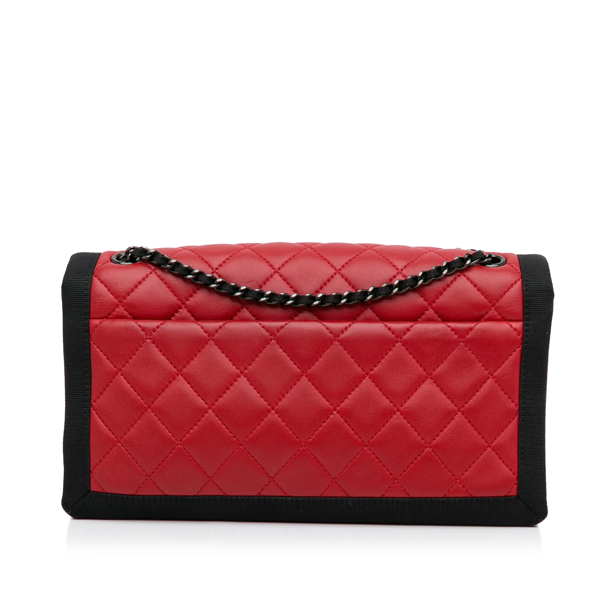 Chanel Medium Quilted Lambskin Grosgrain Two Tone Flap Bag