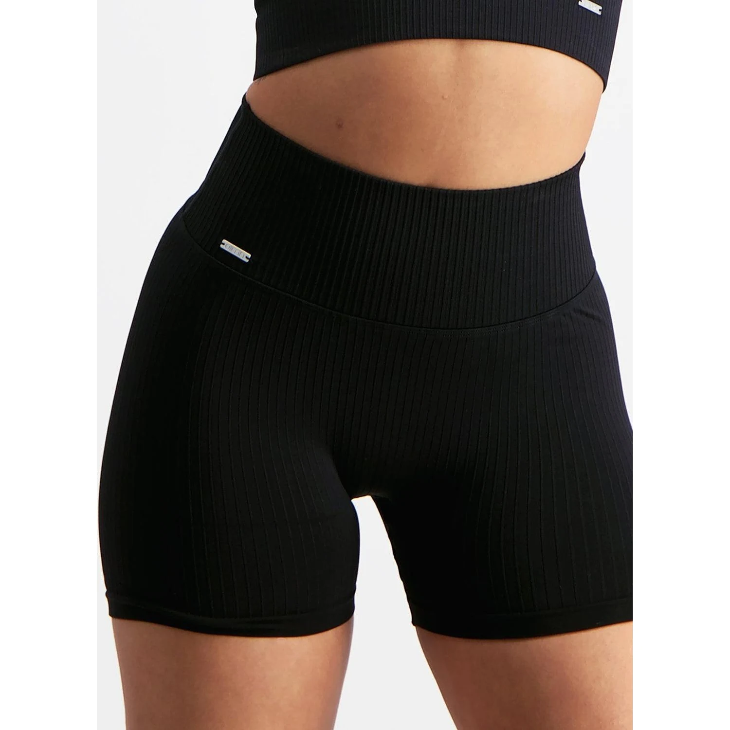 Black Ribbed Midi Biker Shorts