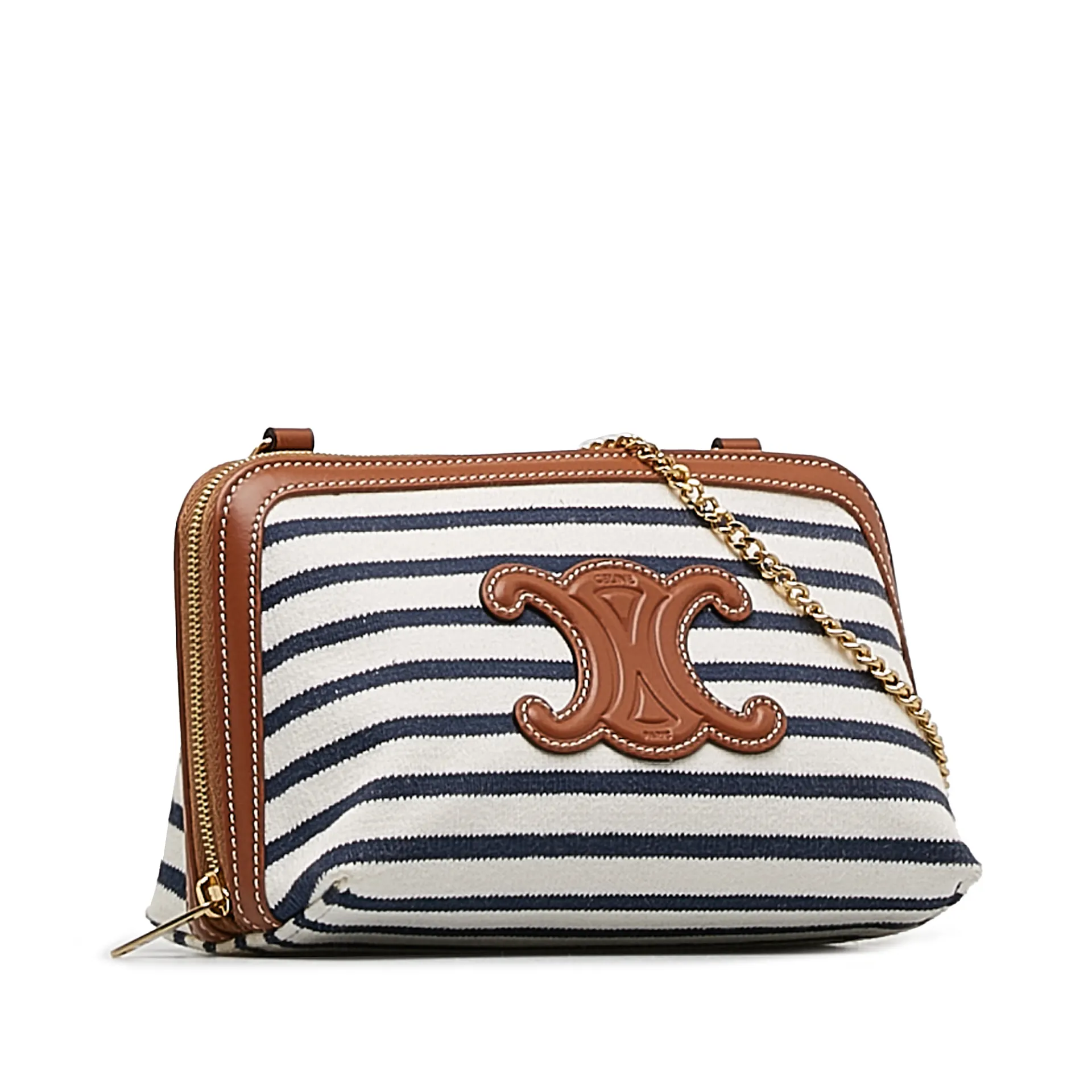 Celine Stripe Triomphe Clutch On Chain