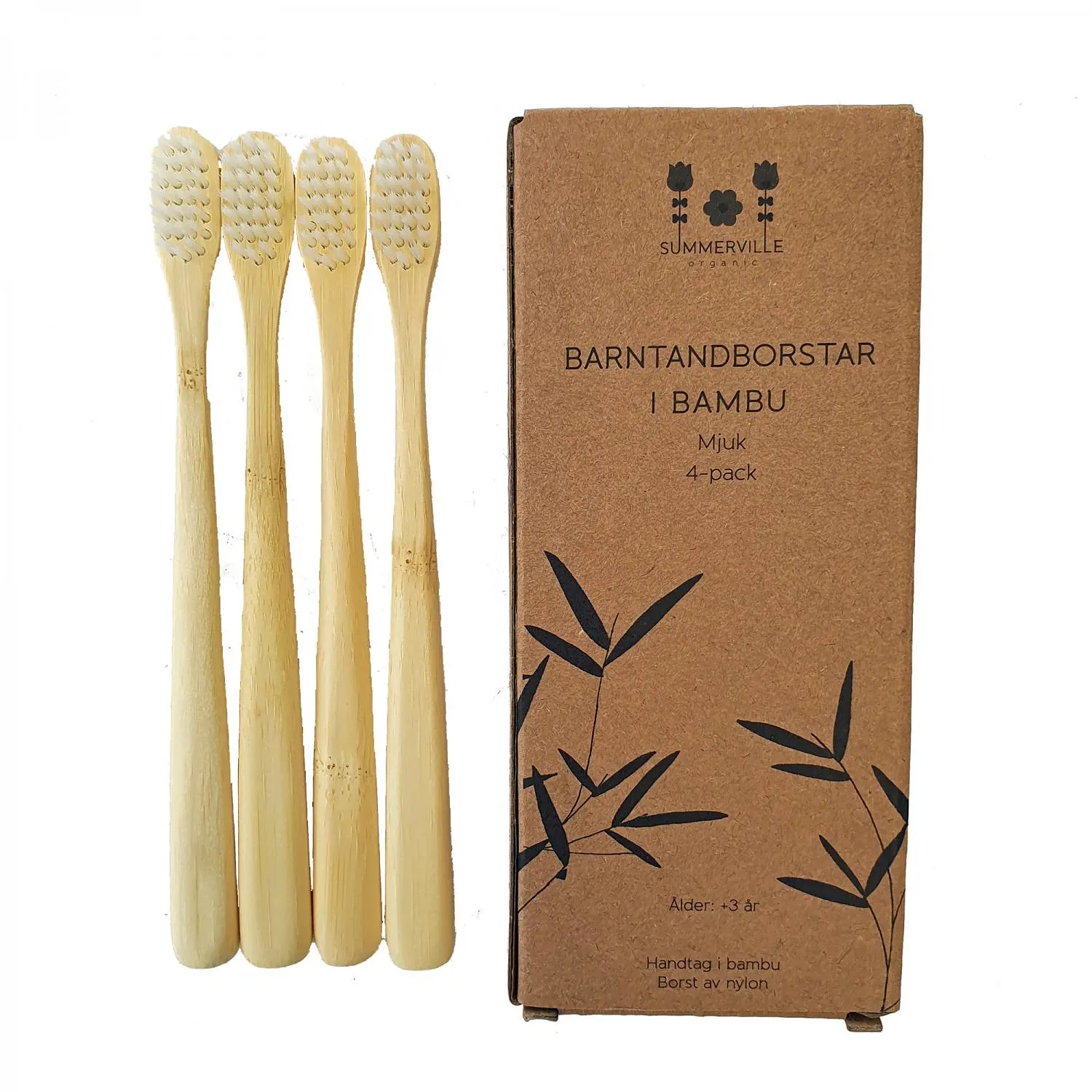 Barntandborstar Bambu Natur 4-pack