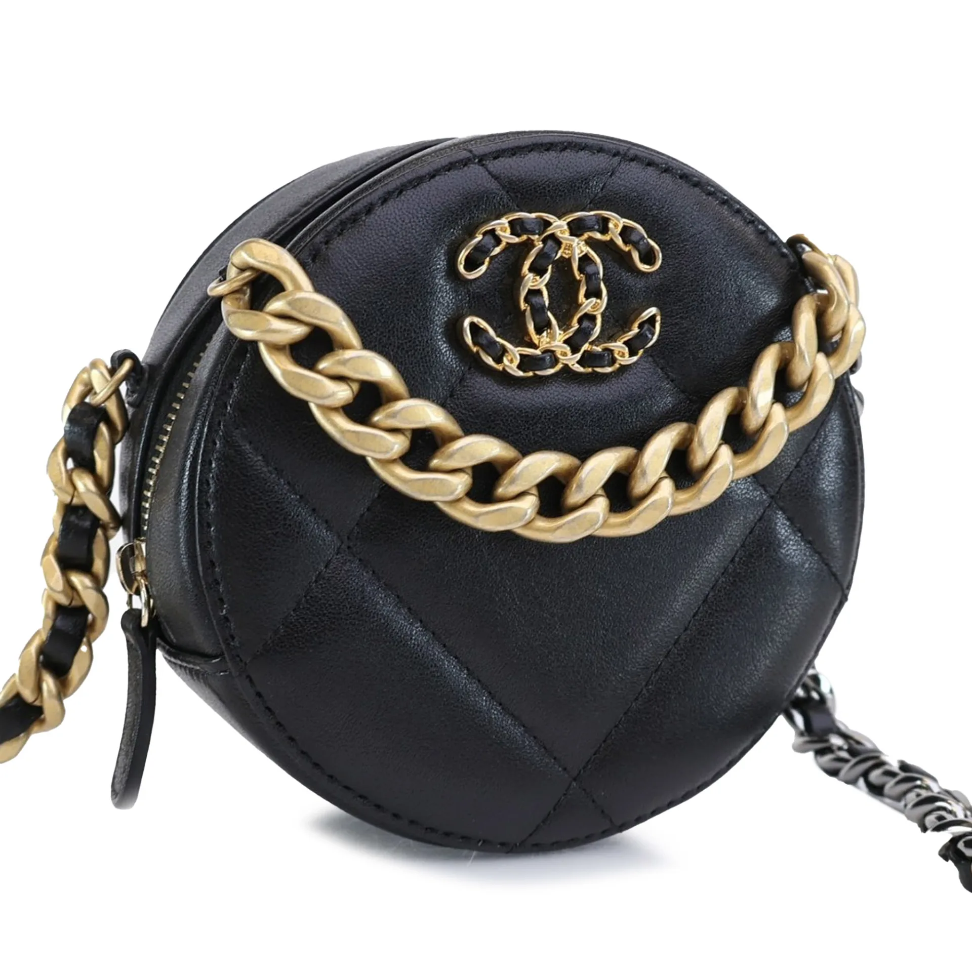 Chanel Lambskin 19 Round Clutch With Chain