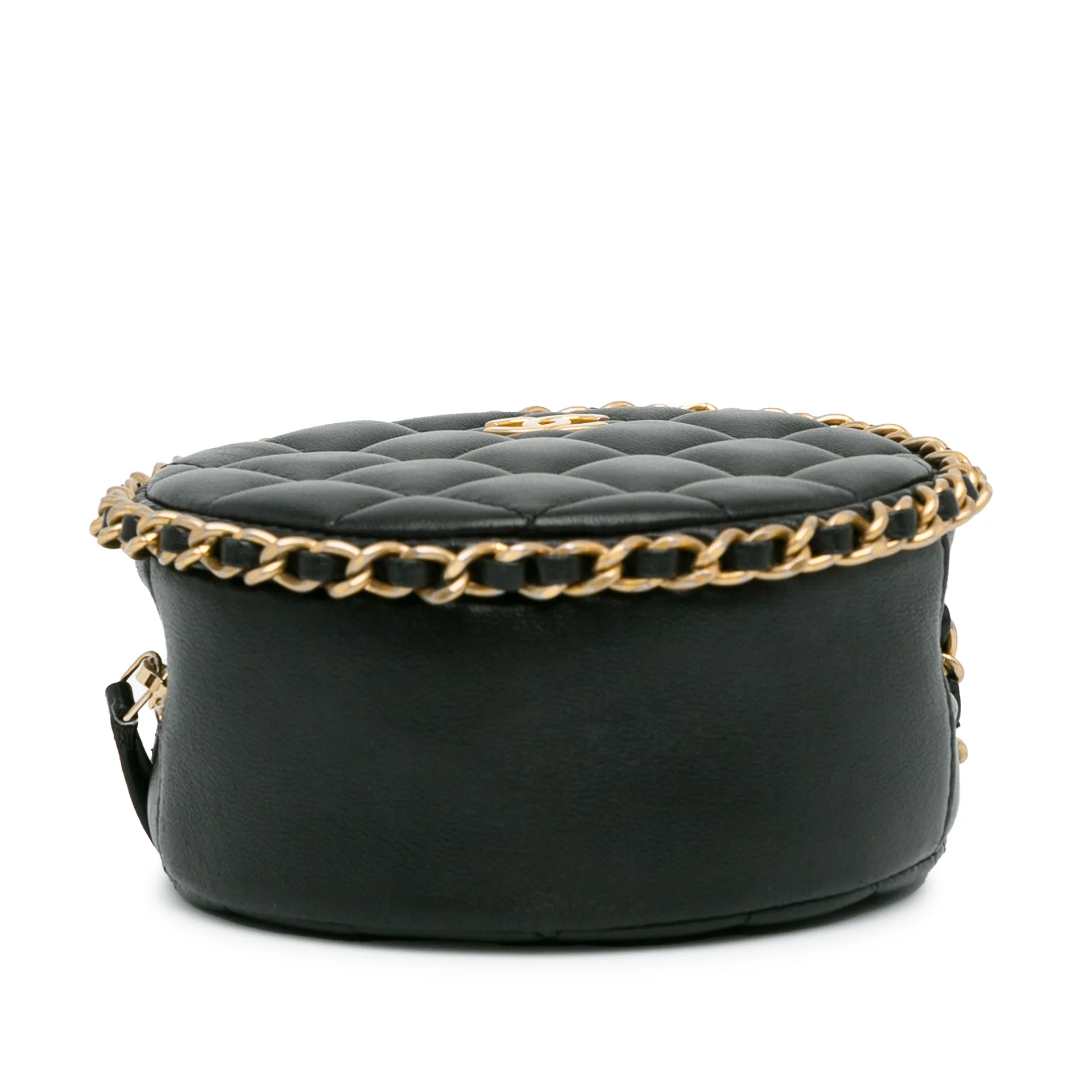 Chanel Cc Quilted Lambskin Round Chain Around Clutch With Chain