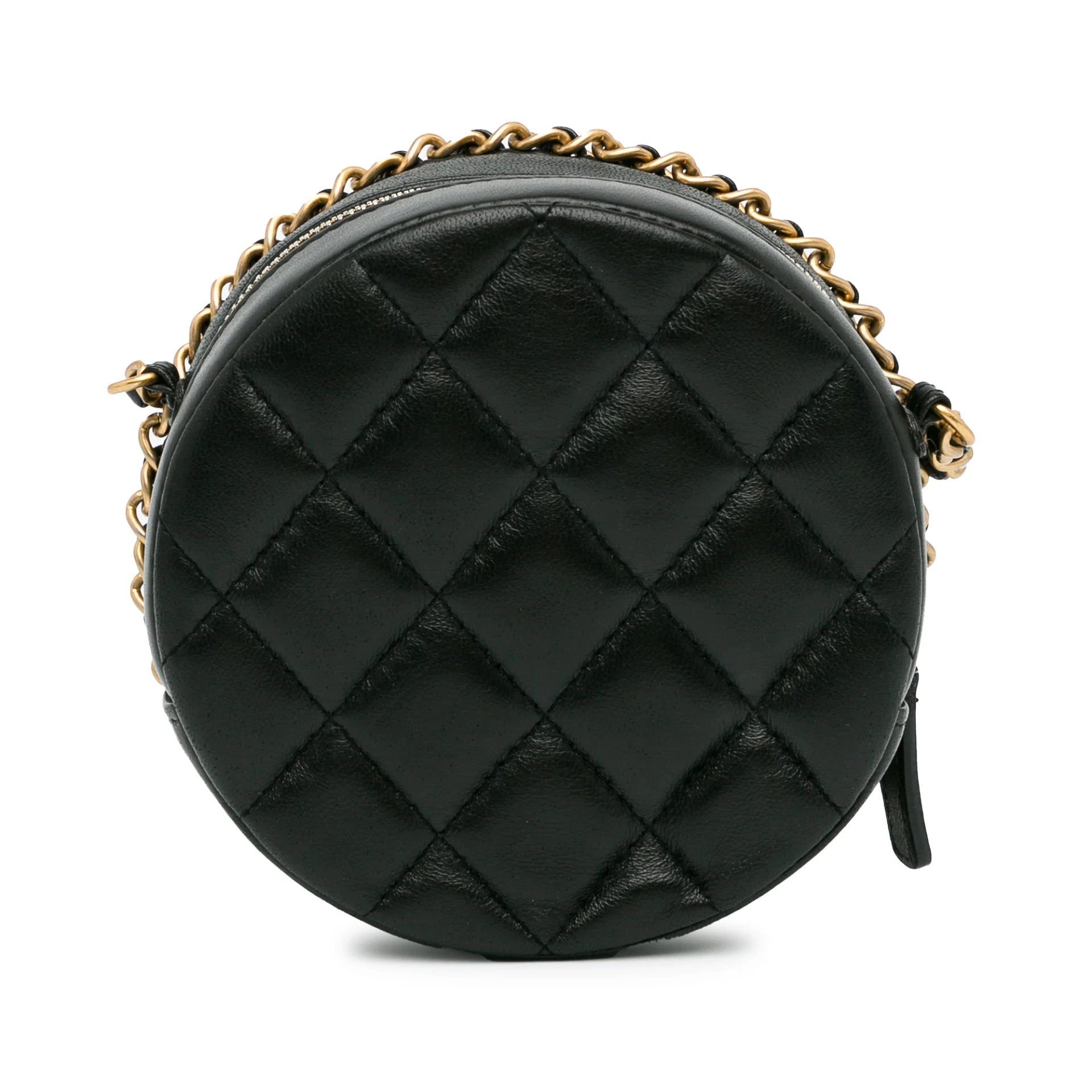 Chanel Cc Quilted Lambskin Round Chain Around Clutch With Chain