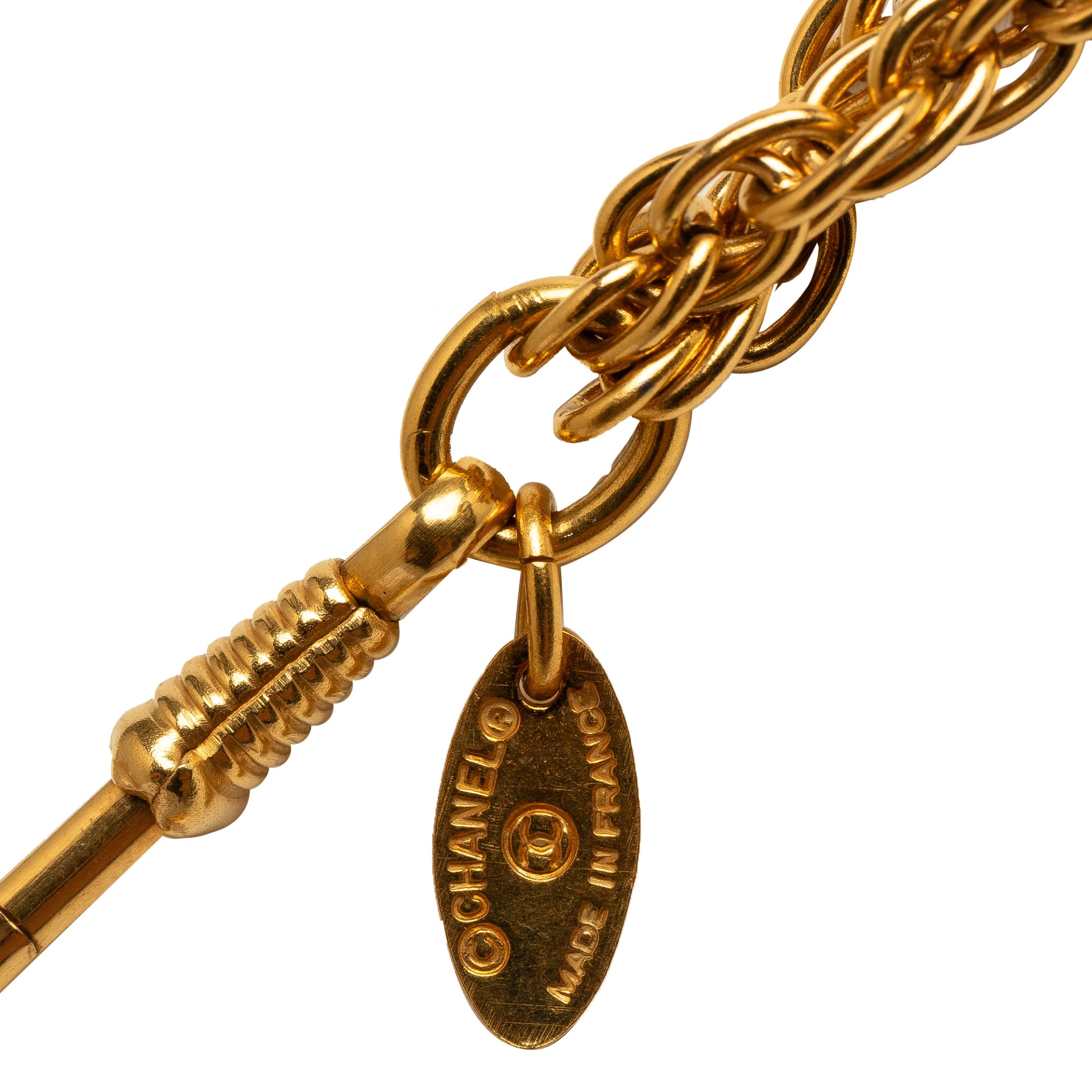 Chanel Gold Plated Double Chain Loupe Magnifying Glass Pendant Necklace