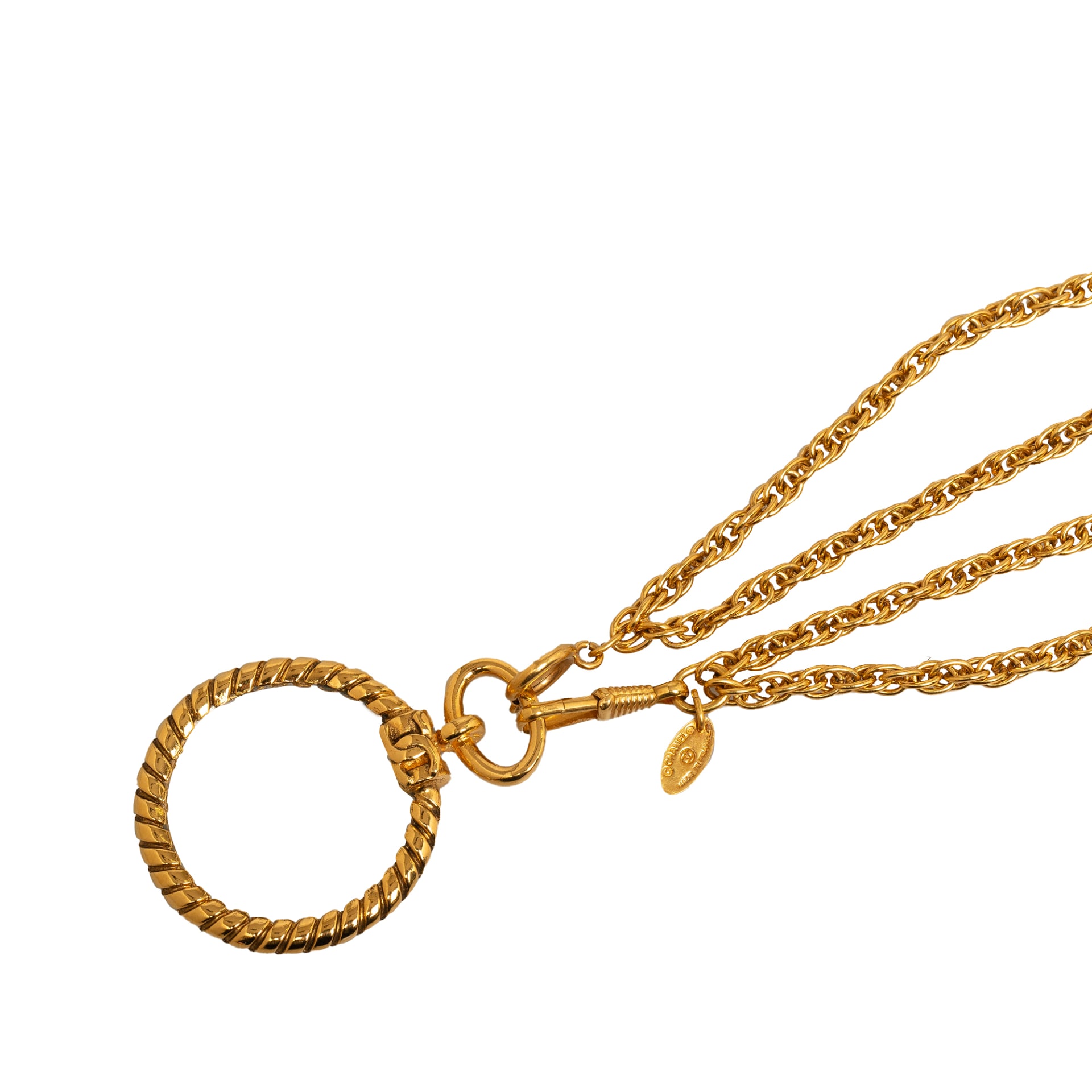 Chanel Gold Plated Double Chain Loupe Magnifying Glass Pendant Necklace