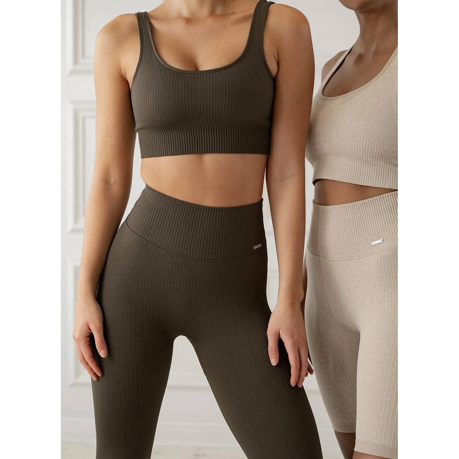 Khaki Ribbed Seamless Bra