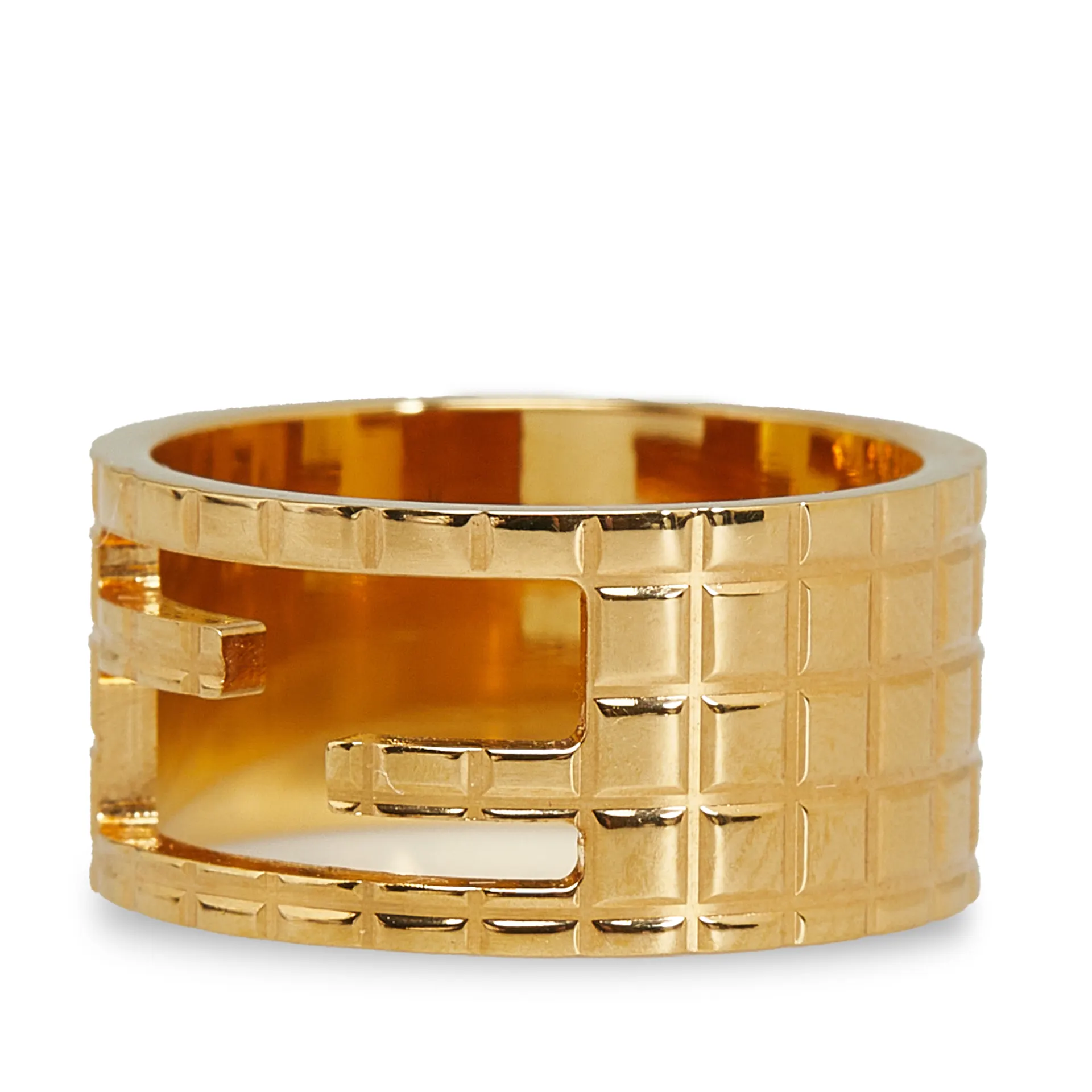 Fendi Cut-out Gold Tone Logo Ring