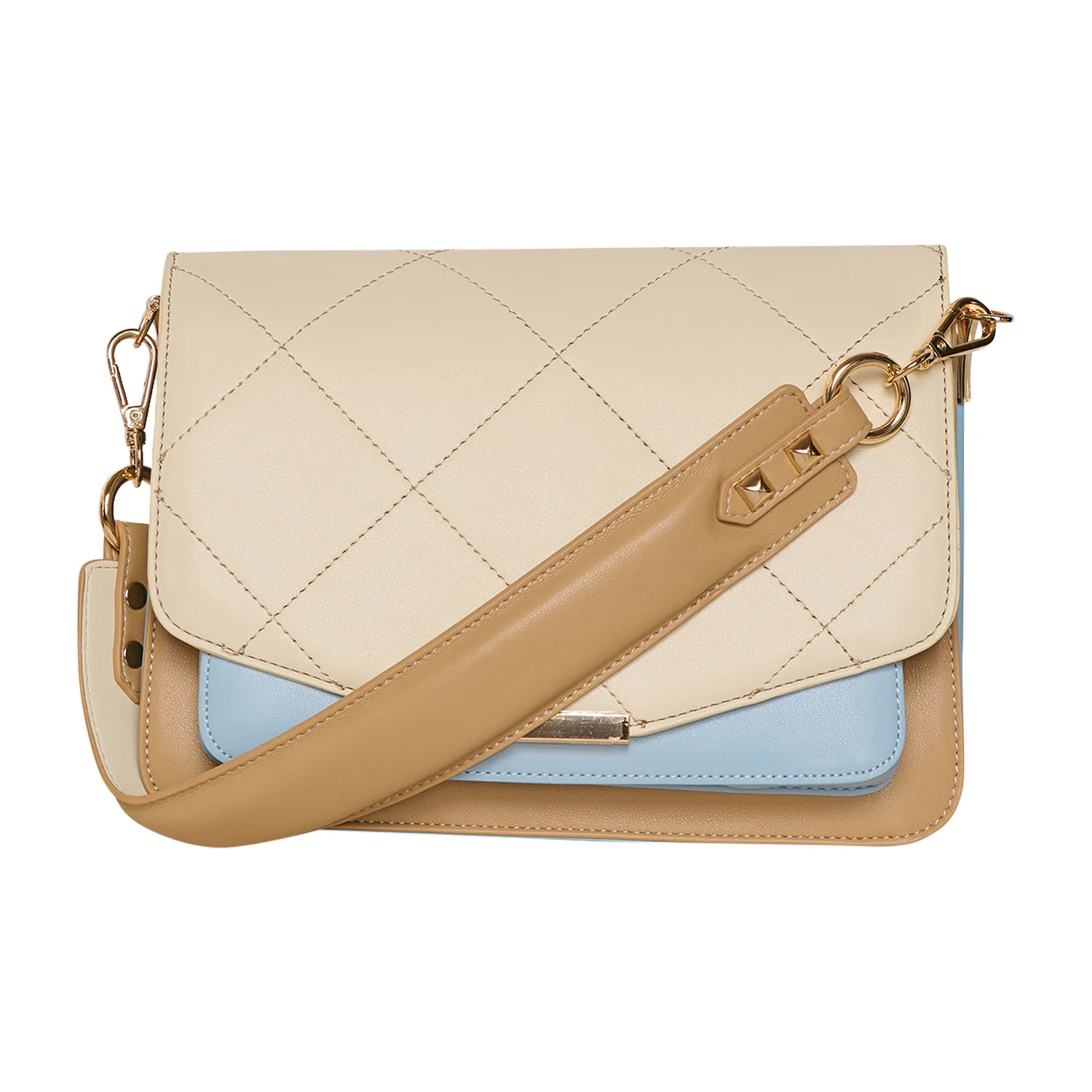 Blanca Multi Compartment Bag - Offwhite/lightblue/camel