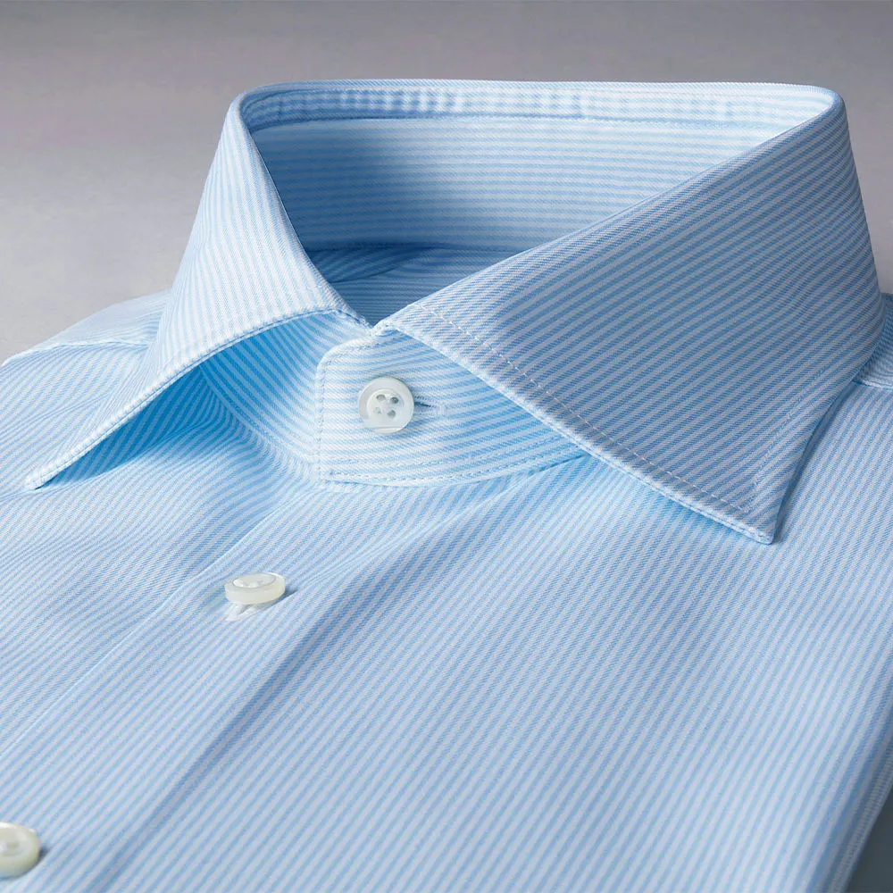 Light Blue Pinstriped Fitted Body Shirt