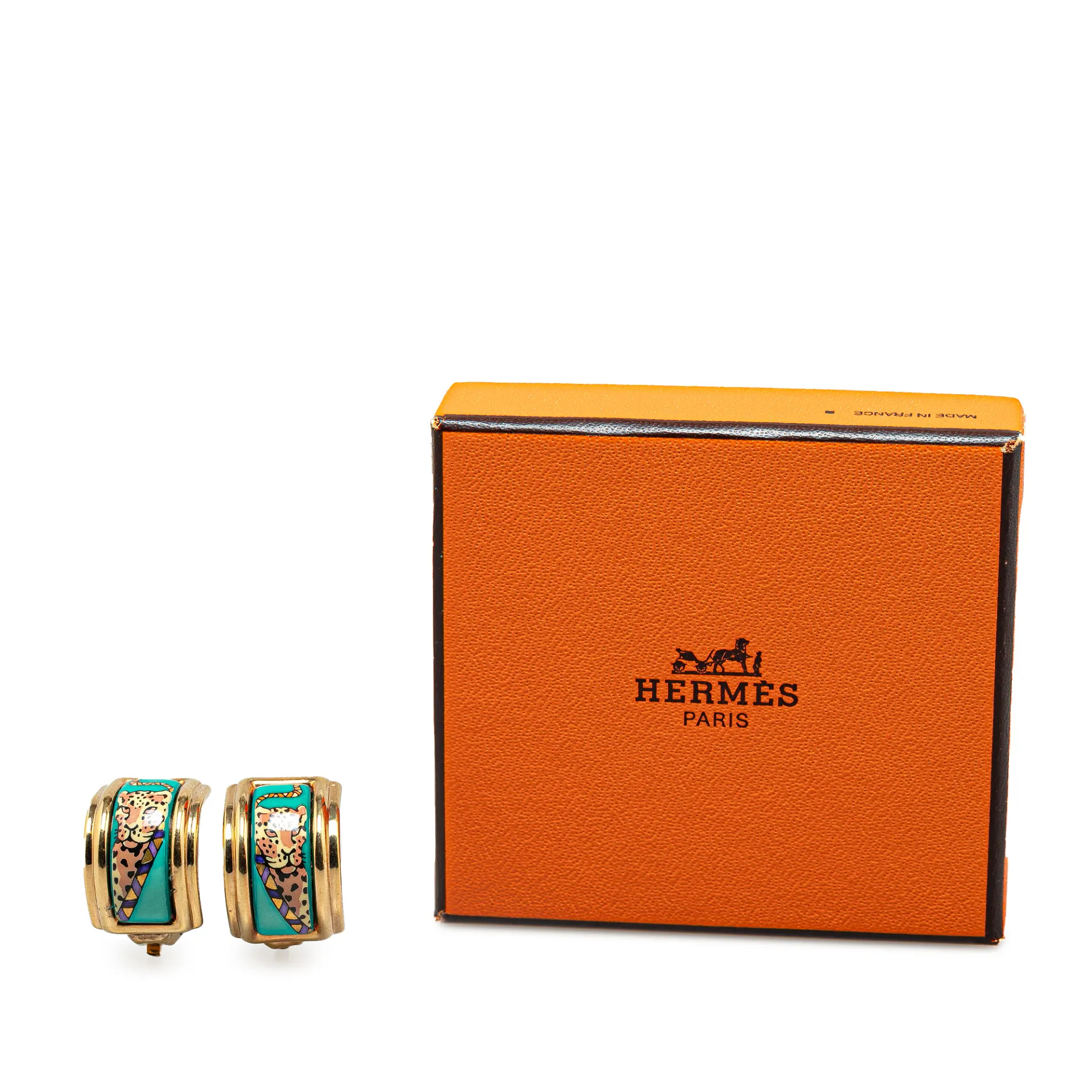 Hermès Leopard Cloisonne Enamel Clip On Earrings