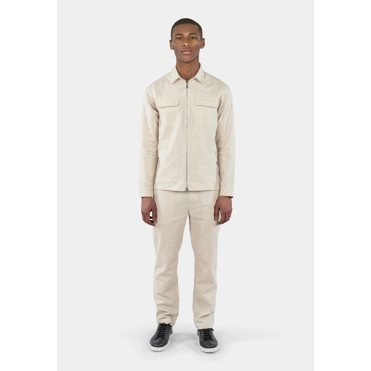 Quincy Linneovershirt Zip - Beige