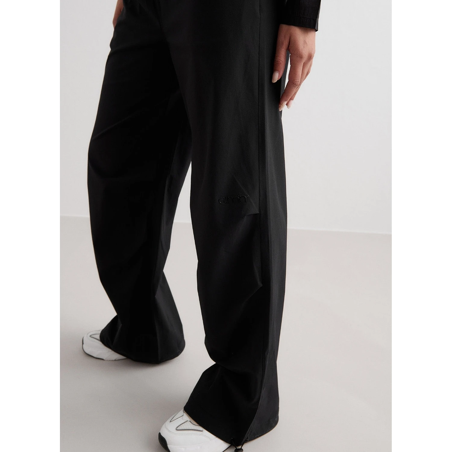 Black Windbreaker Plain Parachute Pants