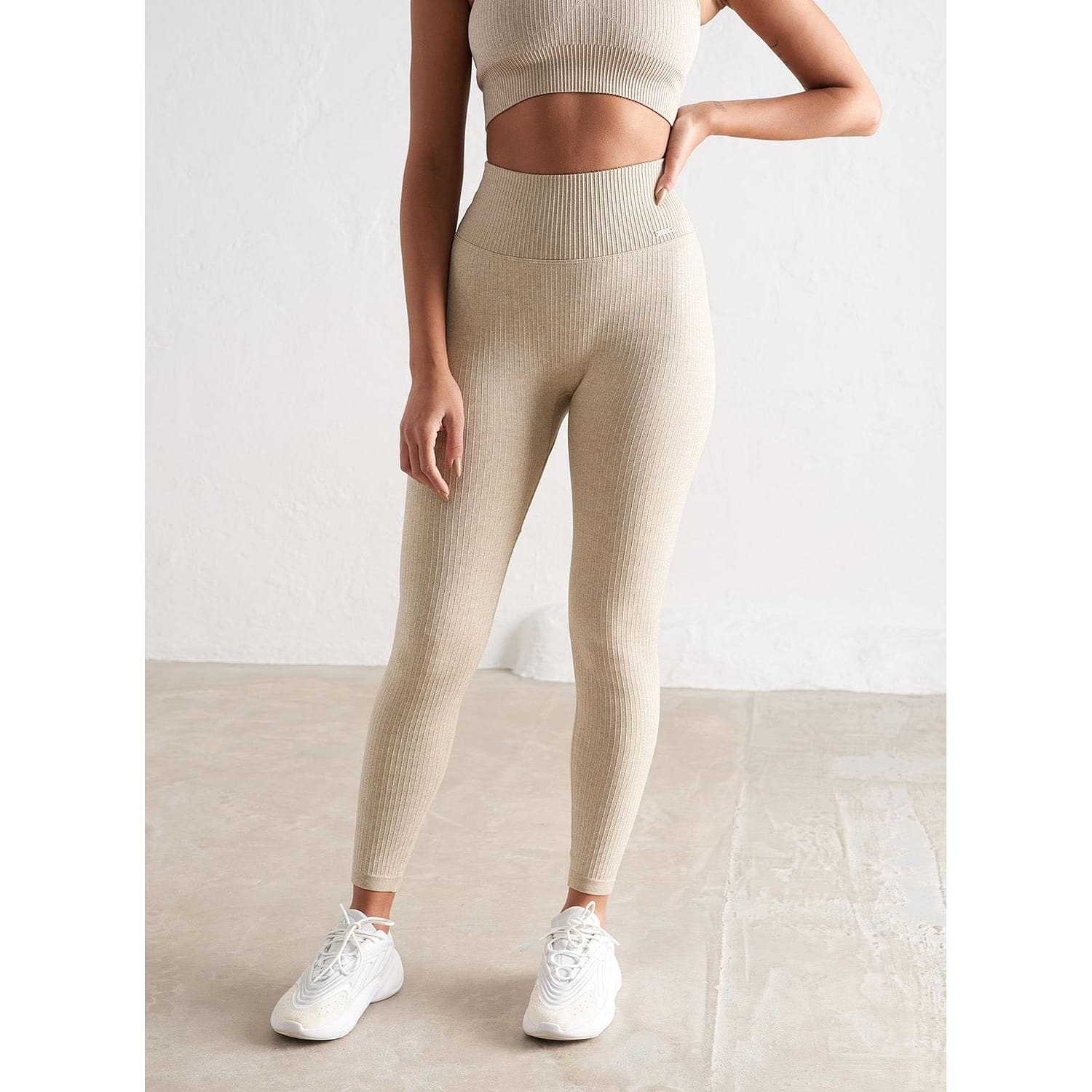 Beige Ribbed Seamless Tights