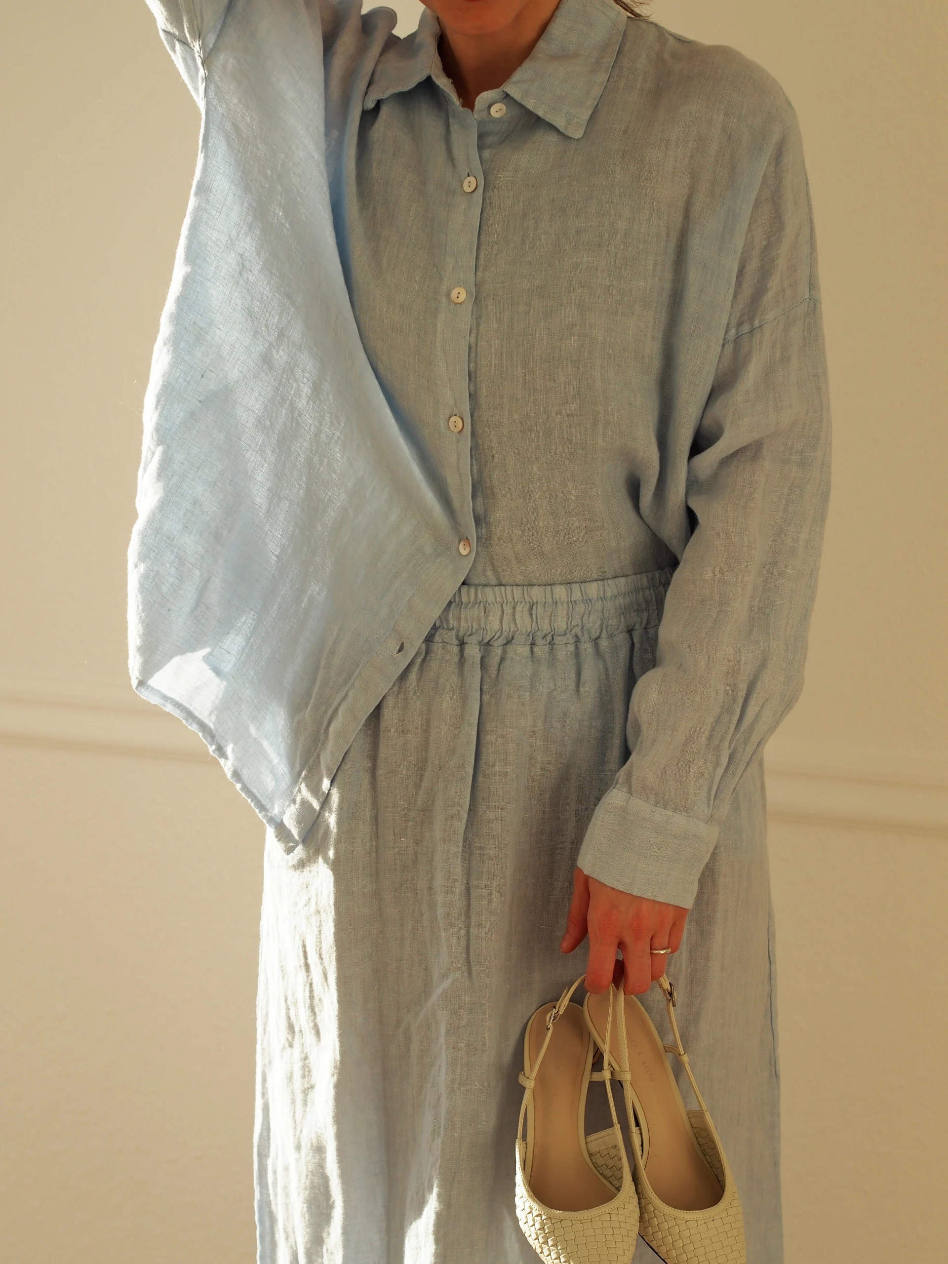 Hildur, Long Skirt, Linen - Light Blue