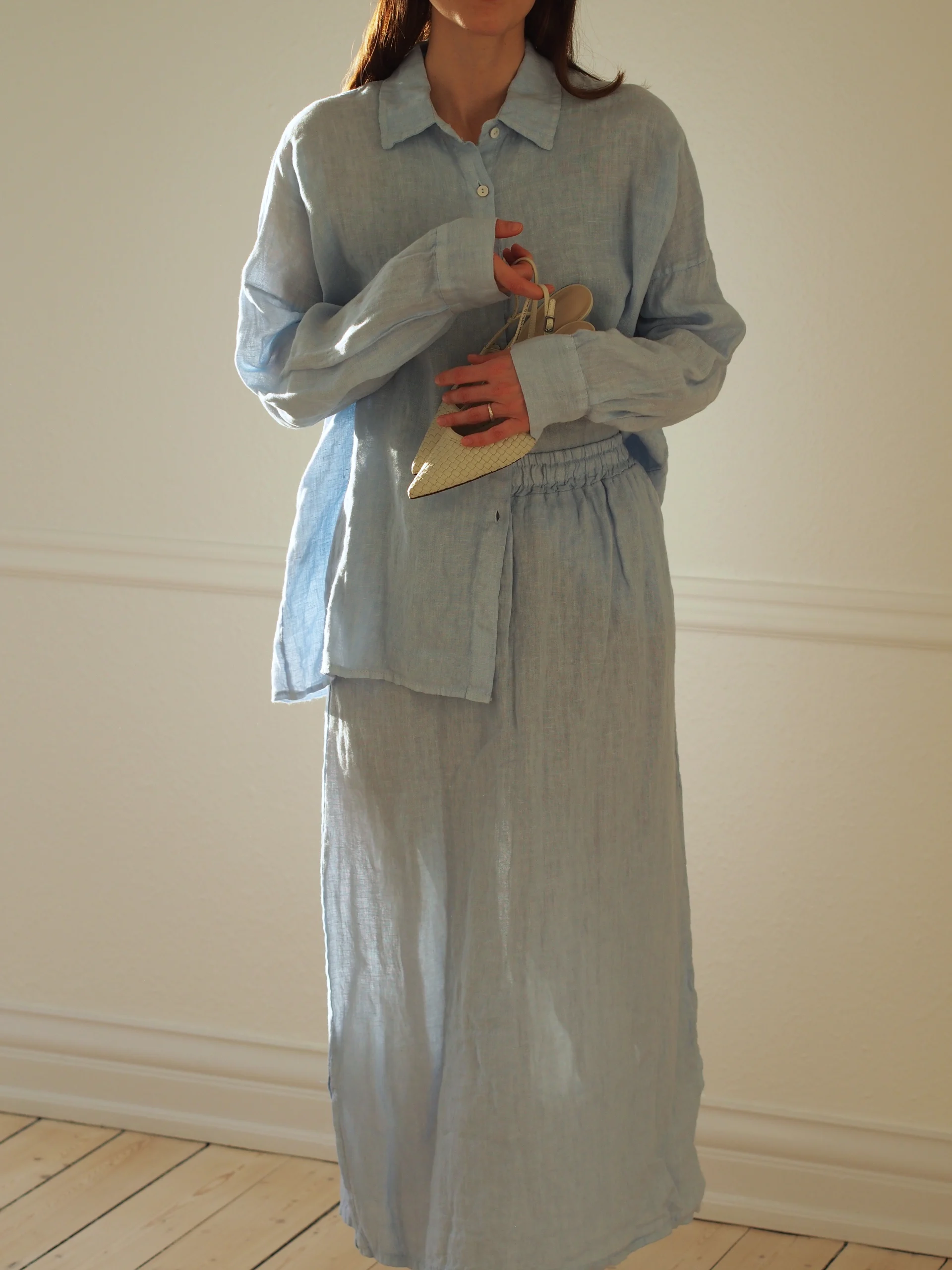 Hildur, Long Skirt, Linen - Light Blue