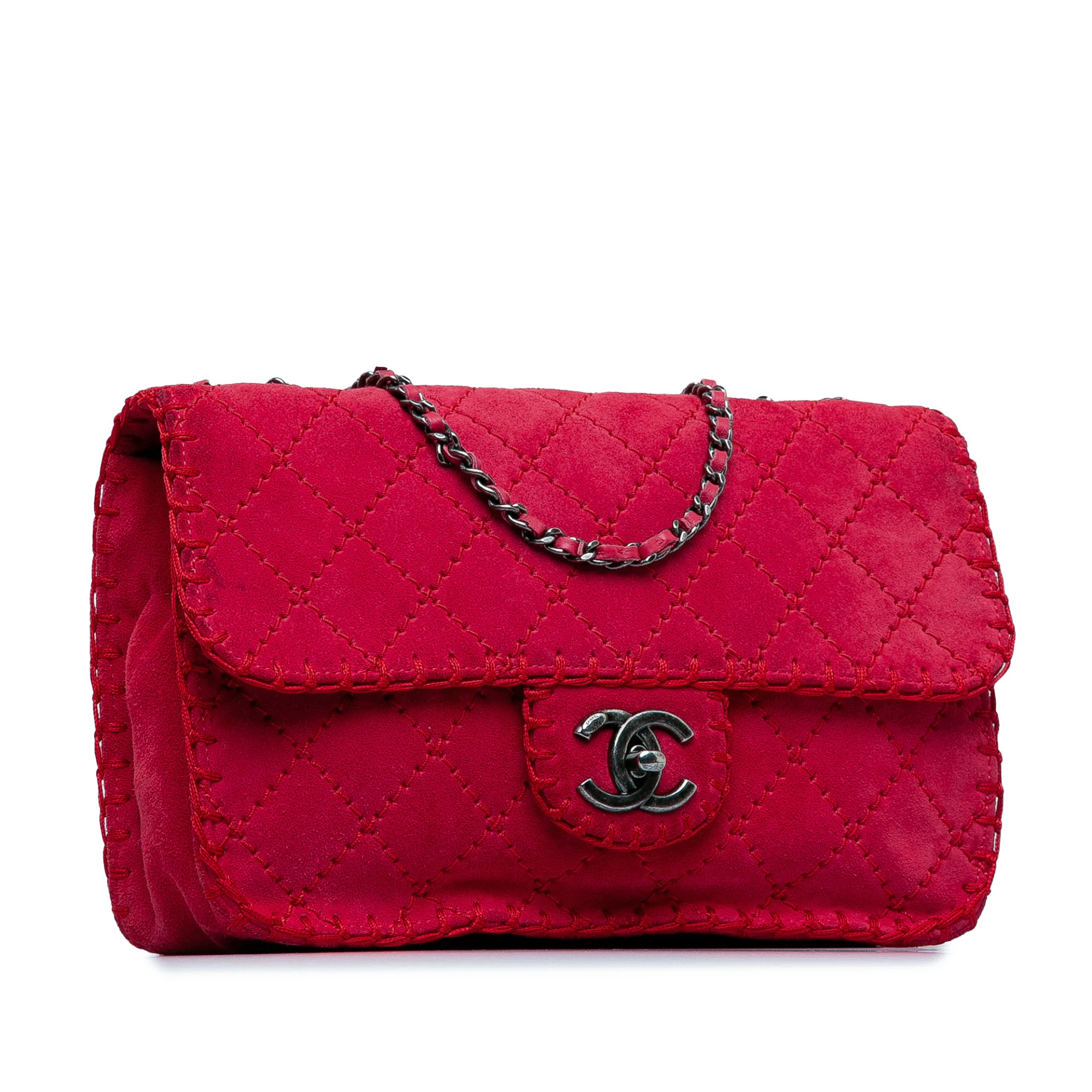 Chanel Medium Quilted Suede Stitched Single Flap