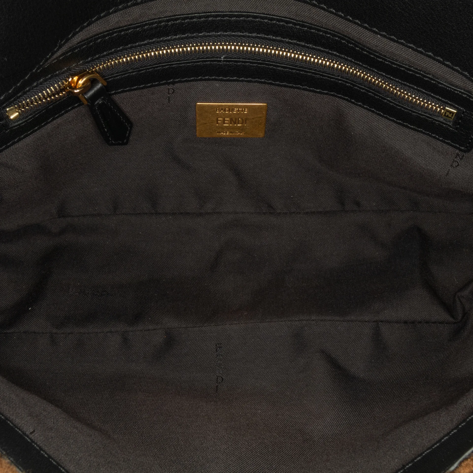 Fendi Small Zucca Shearling Baguette Satchel