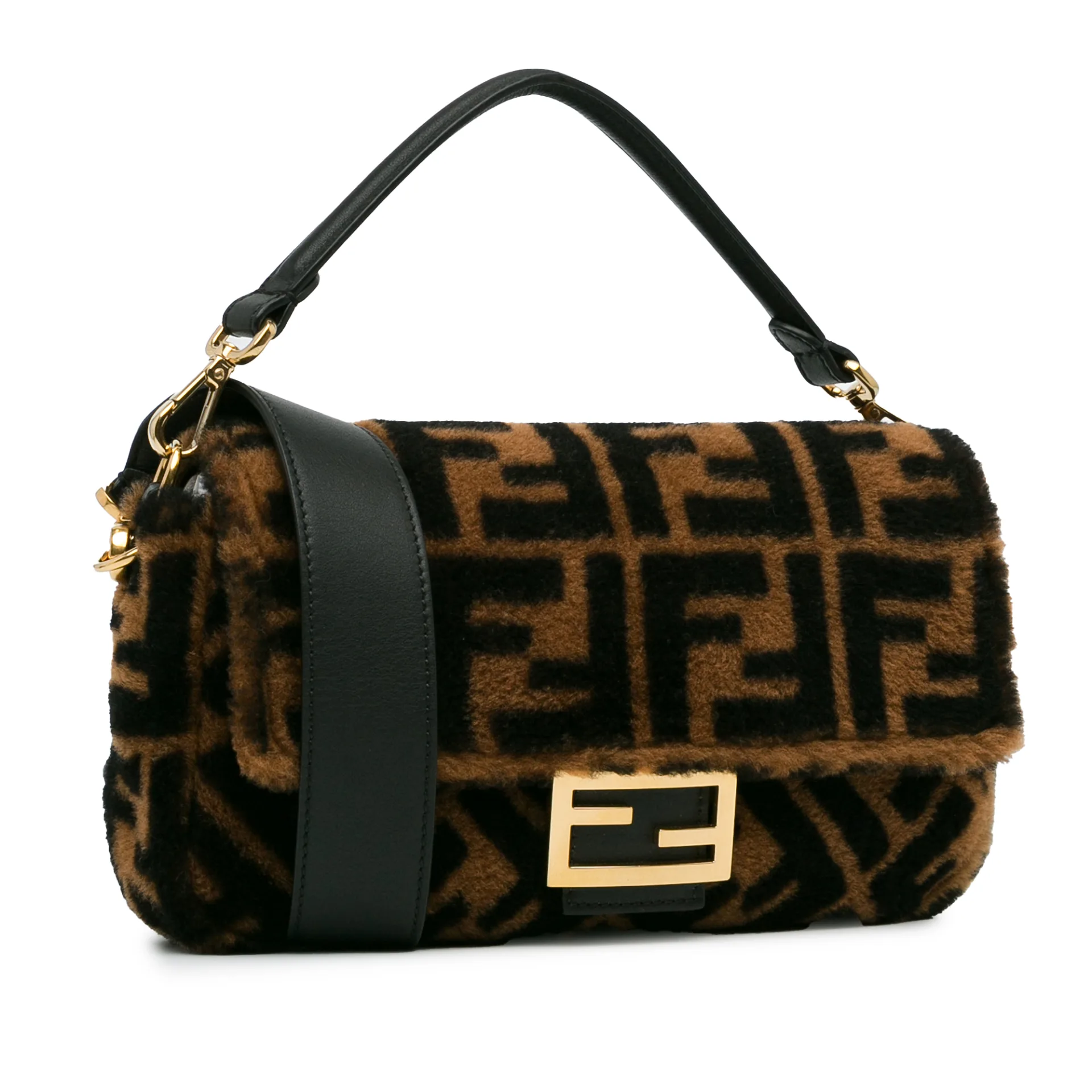 Fendi Small Zucca Shearling Baguette Satchel