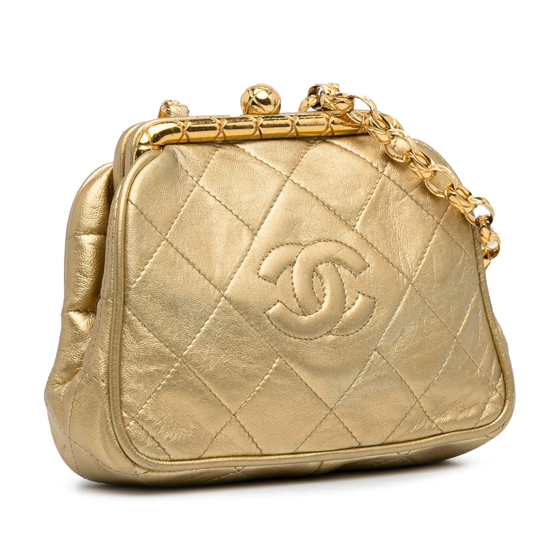 Chanel Cc Lambskin Kiss Lock Frame Bag