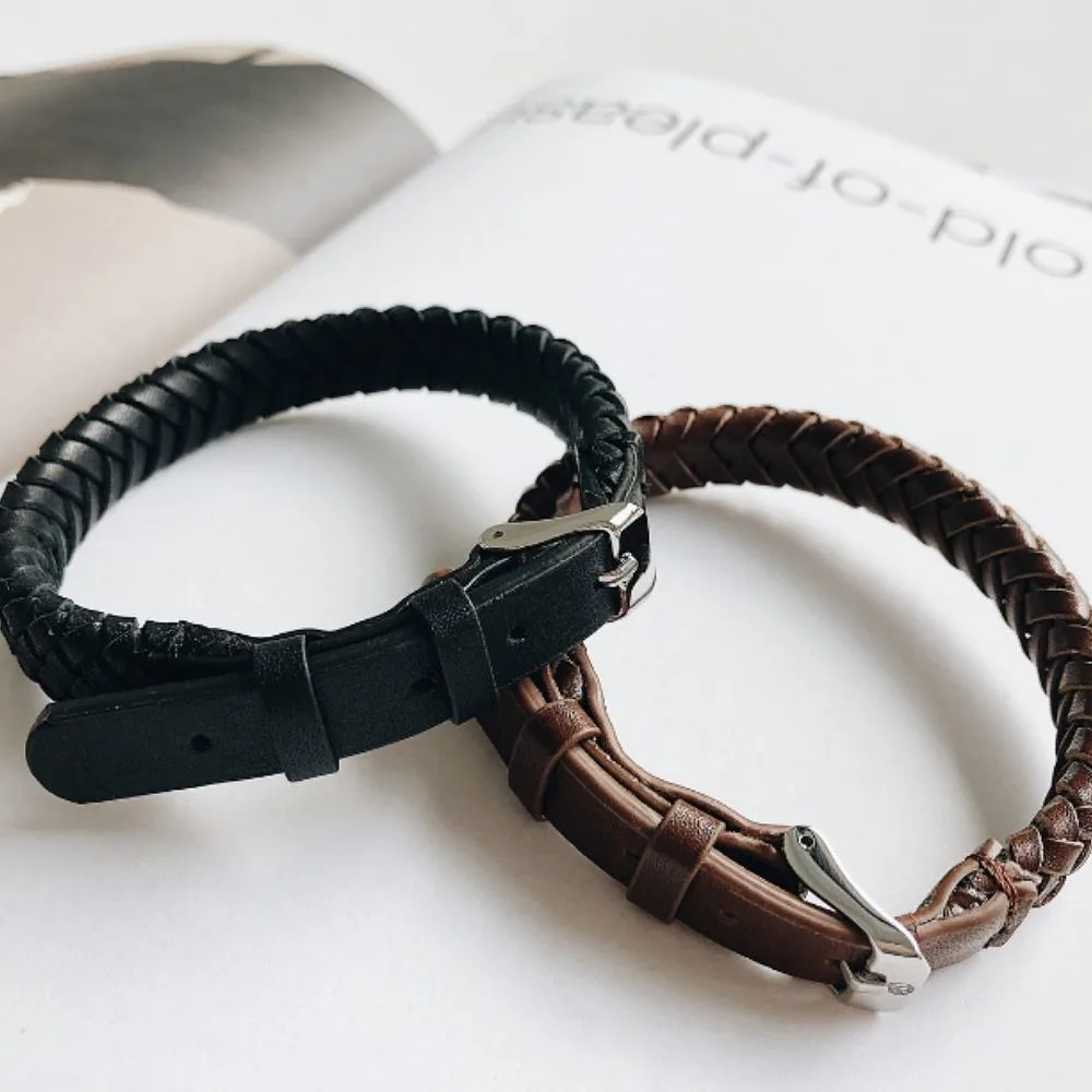 Link Leather Bracelet Black