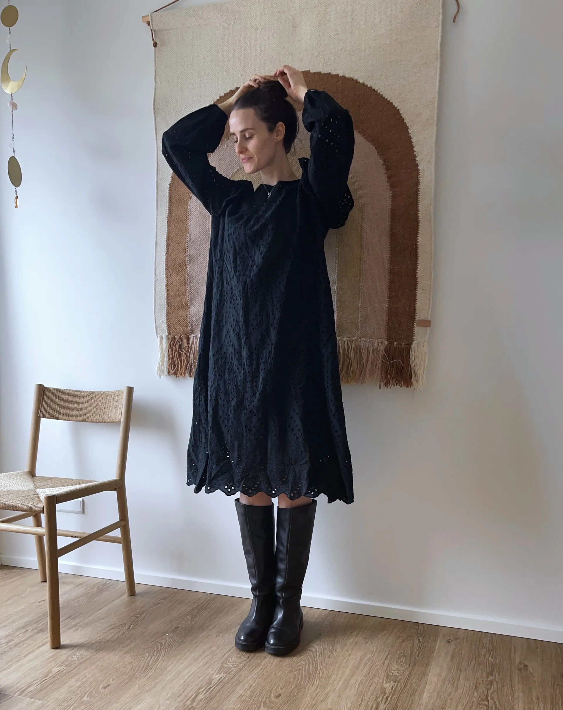 Dalia, Long L/s Dress, Cotton - Black