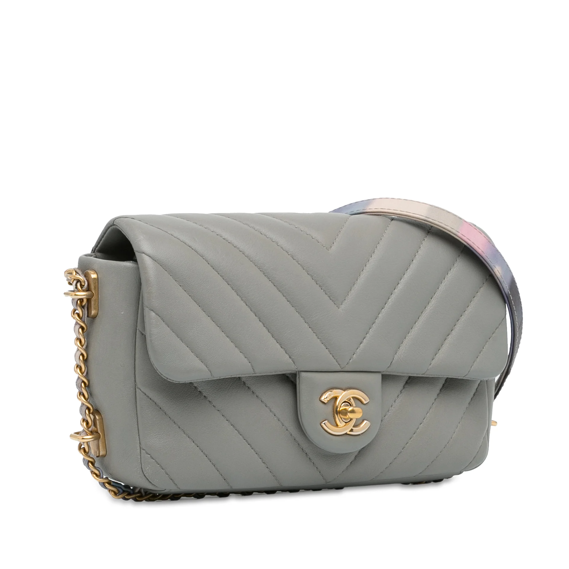 Chanel Mini Rectangular Chevron Lambskin Chain Around Flap