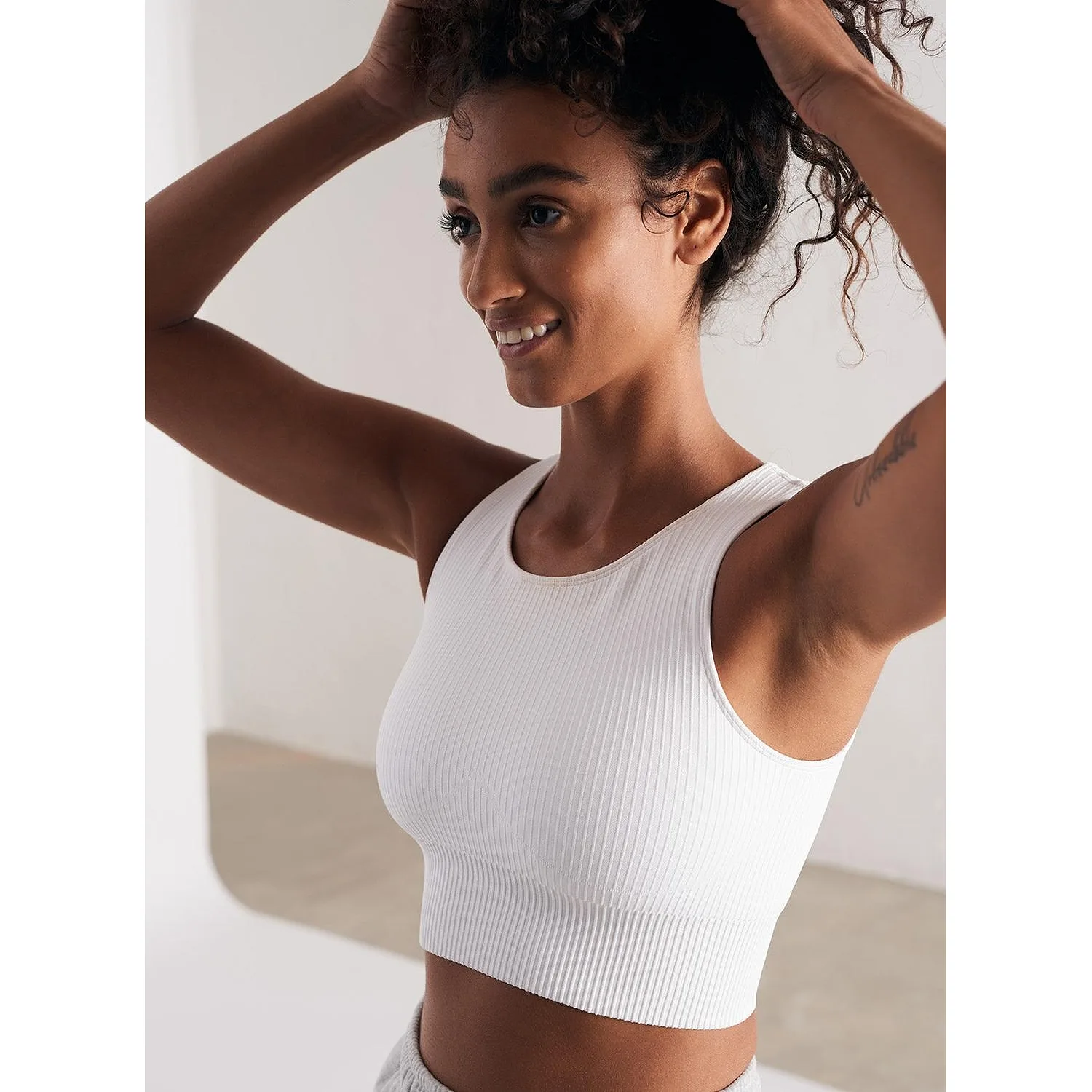 White Ribbed Seamless Crop Top