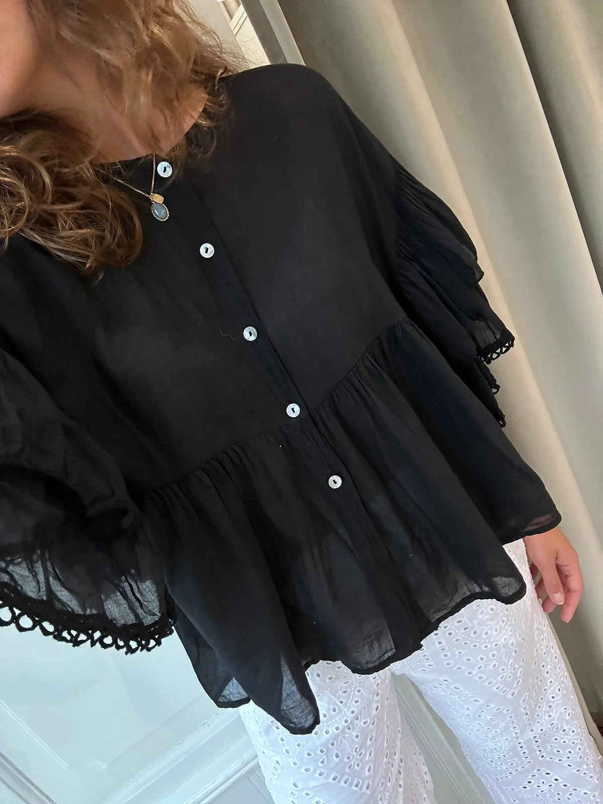 Caroline, Blouse, Cotton - Black