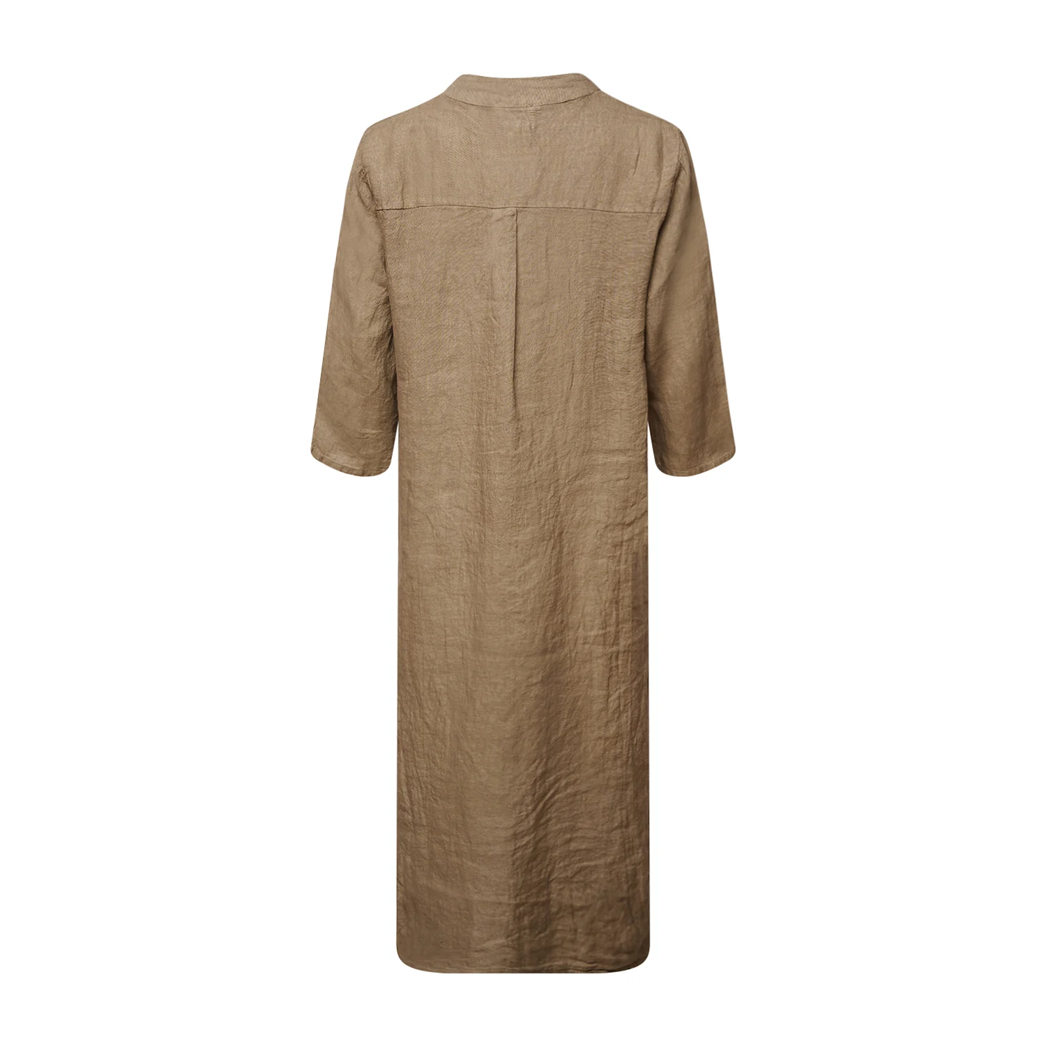 18970r, Long Shirt Dress Ruffle, Linen - Nougat