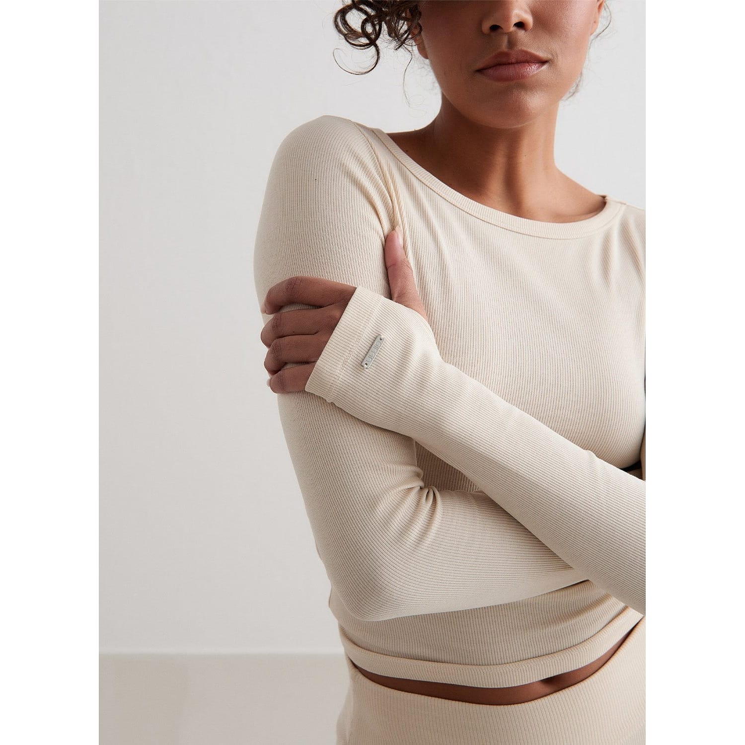 Cafè Au Lait Ease Ribbed Long Sleeve Top