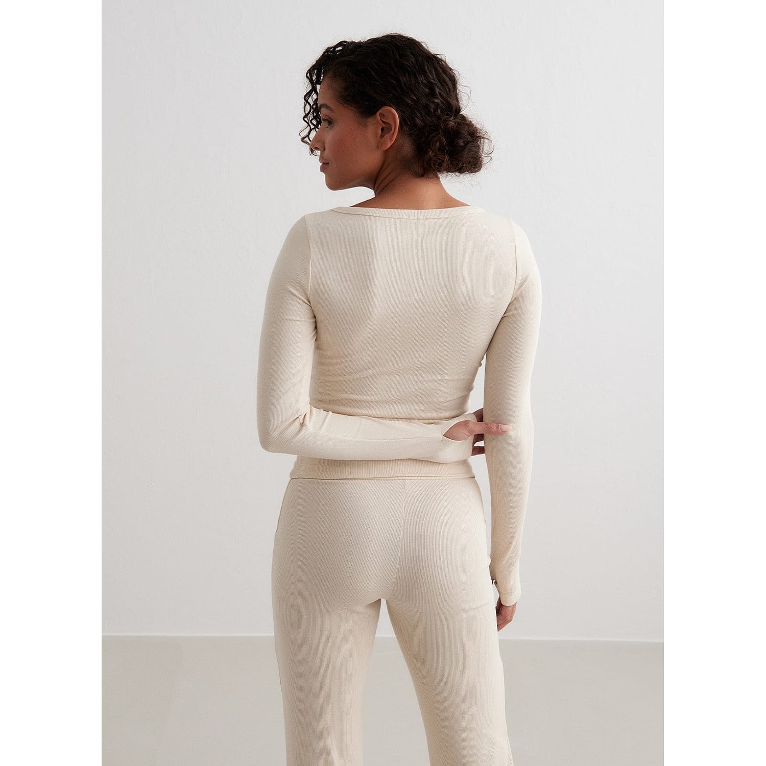 Cafè Au Lait Ease Ribbed Long Sleeve Top