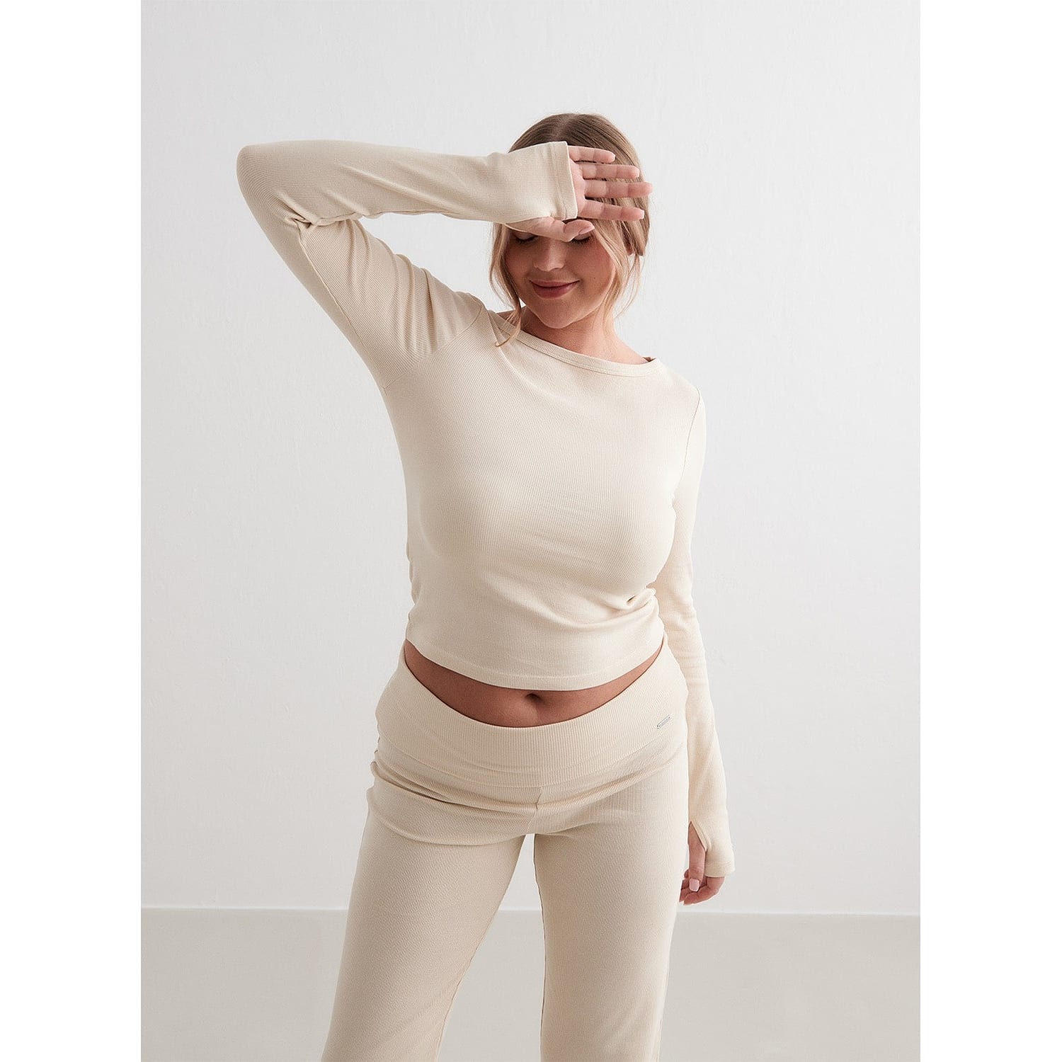 Cafè Au Lait Ease Ribbed Long Sleeve Top