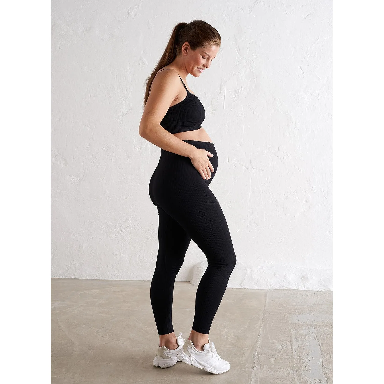 Black Maternity Ribbed Seamless Tights