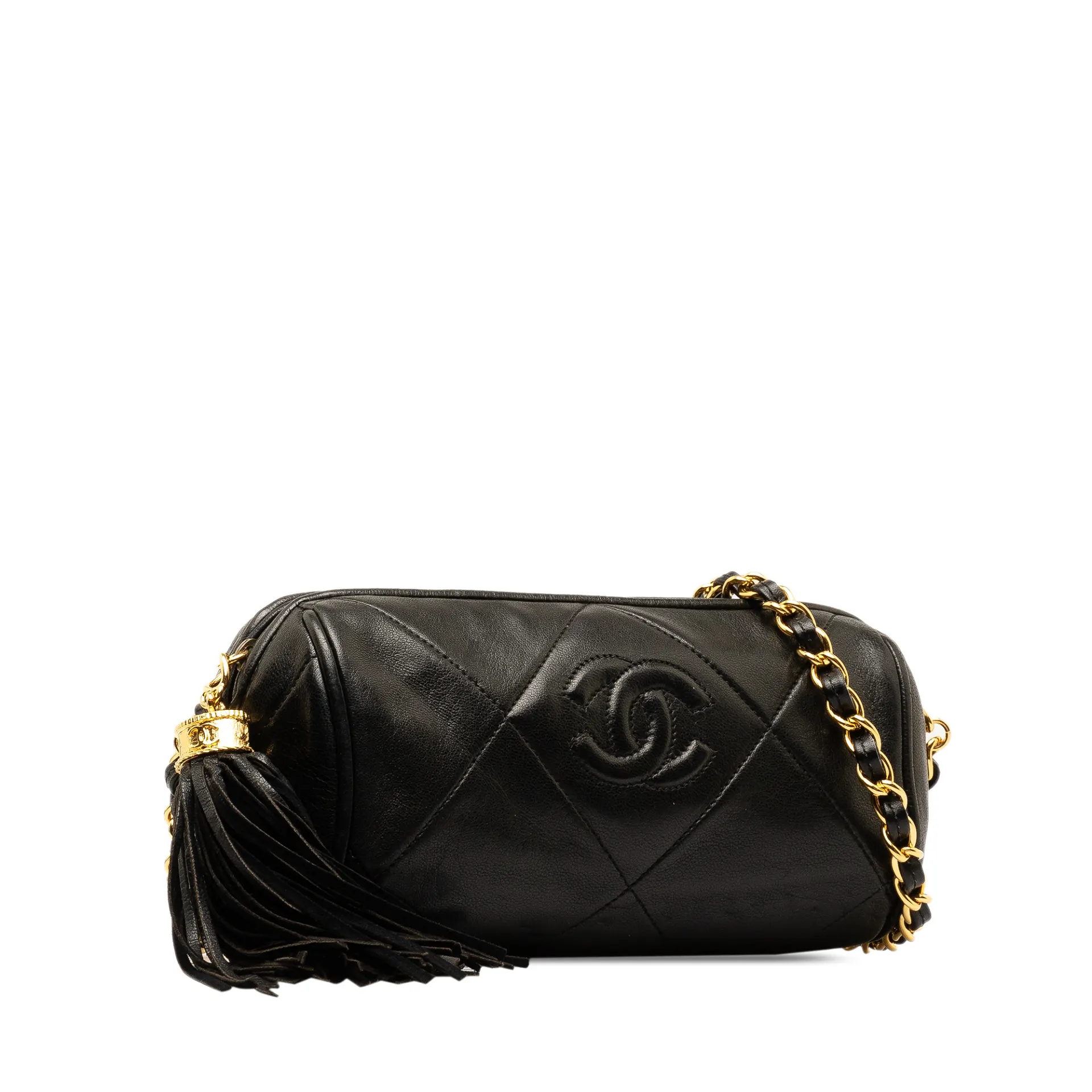 Chanel Quilted Lambskin Tassel Barrel Crossbody