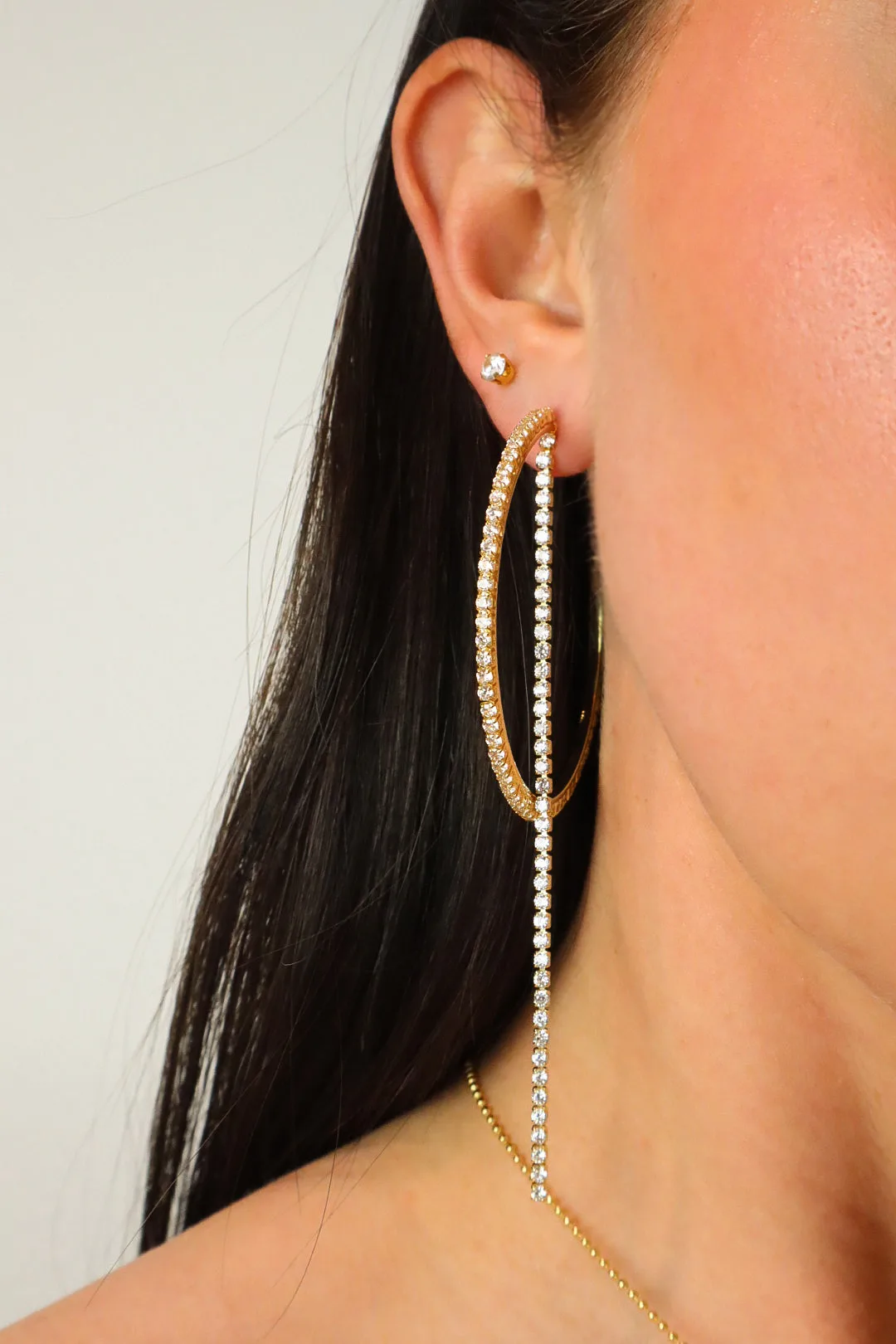 Crystal Hoop With 1 Tassel Earrings