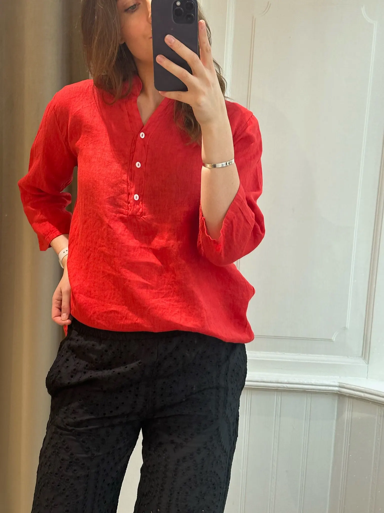 17661, Shirt, Linen - Warm Red