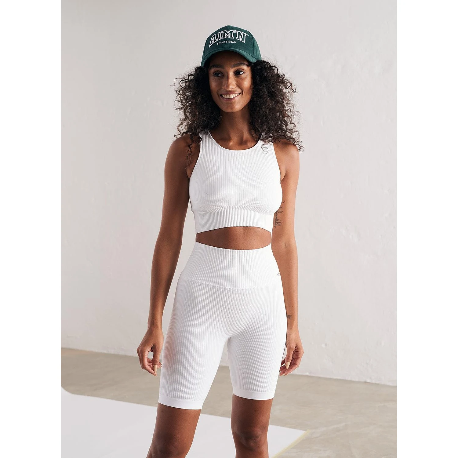 White Ribbed Seamless Biker Shorts