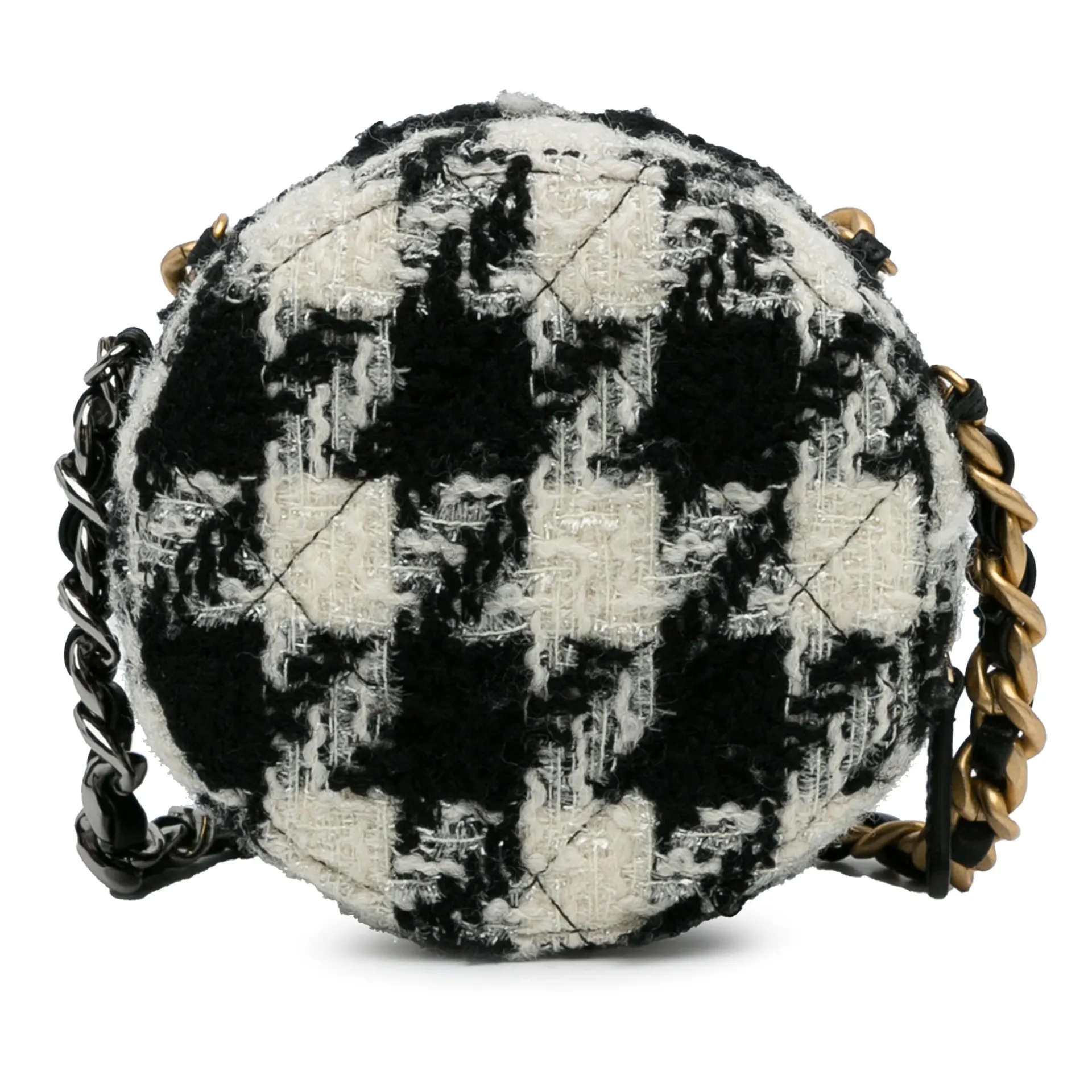 Chanel Round Tweed 19 Clutch With Chain And Lambskin Coin Purse