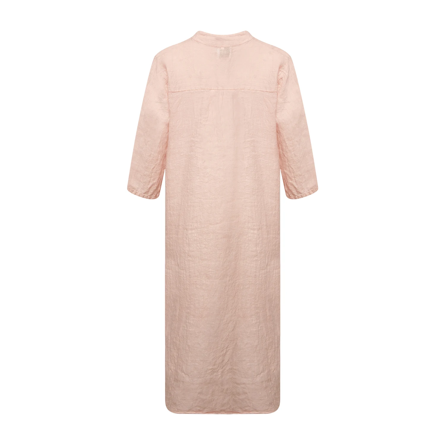 18970r, Long Shirt Dress Ruffle, Linen - New Rose