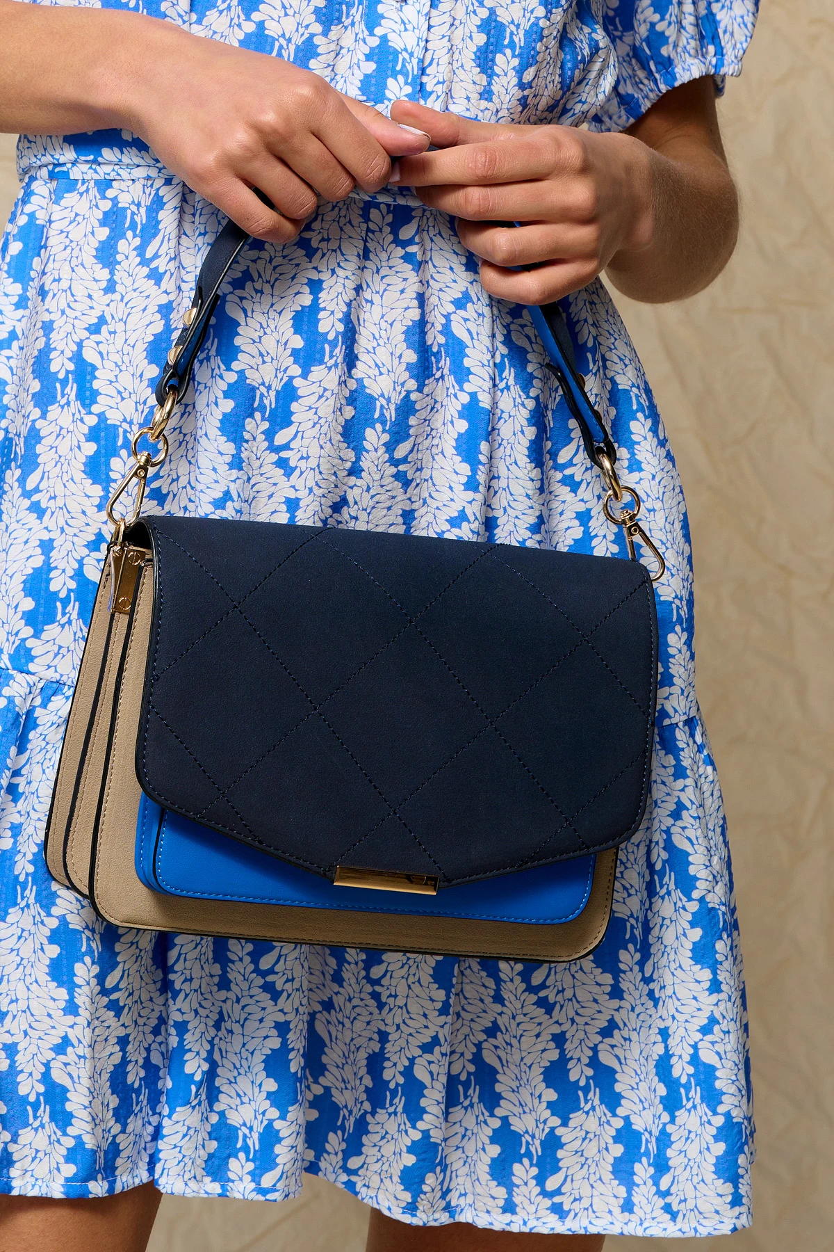 Blanca Multi Compartment Bag - Navy/sand/blue