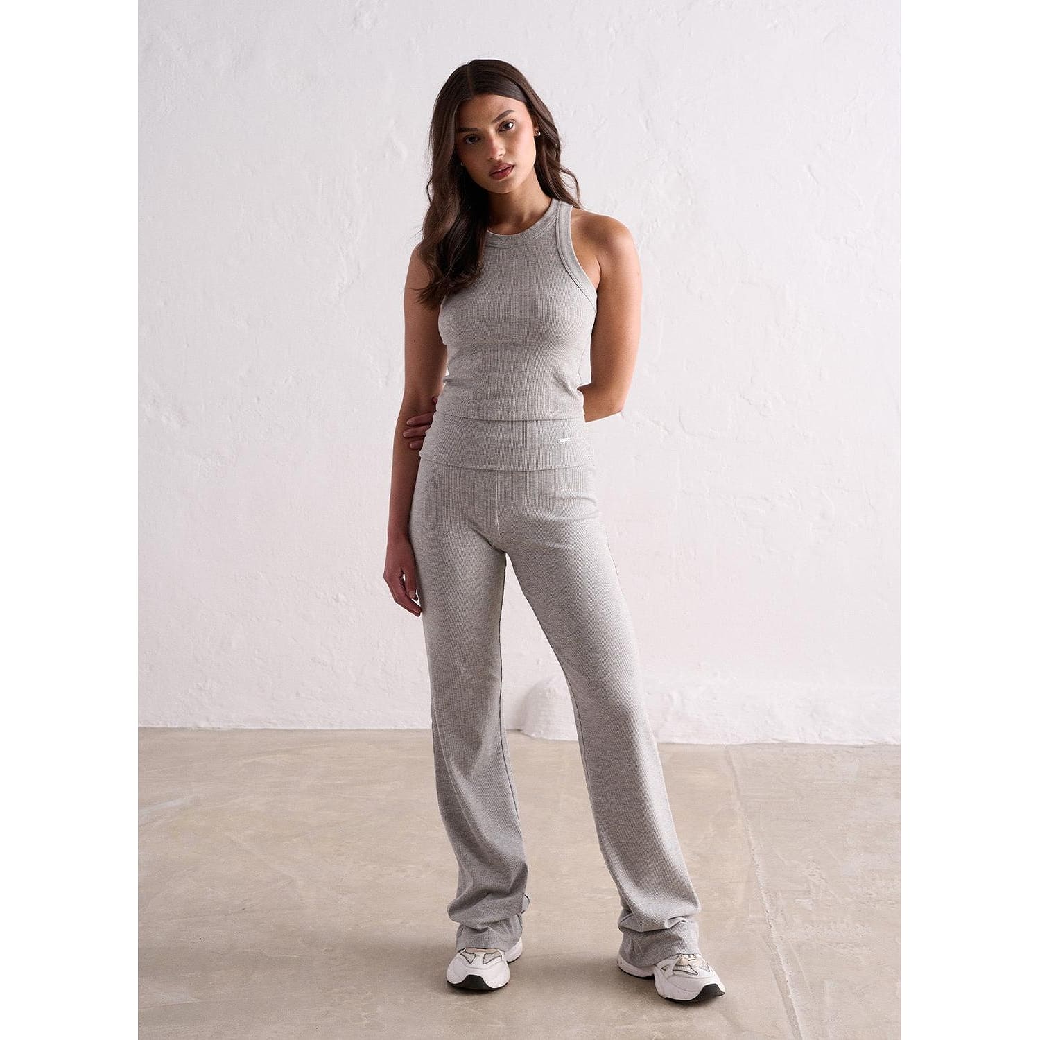 Grey Melange Ease Ribbed Pants