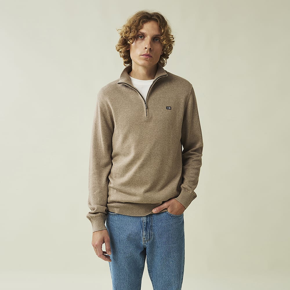 Clay Cotton Half-zip Sweater