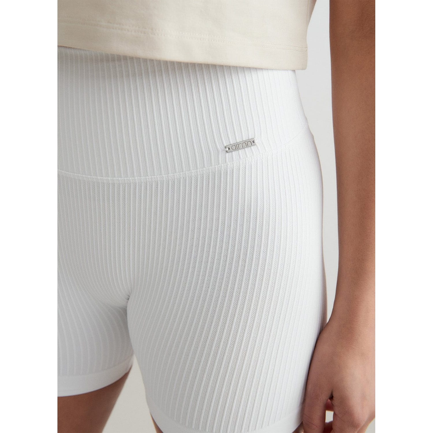 White Ribbed Midi Biker Shorts